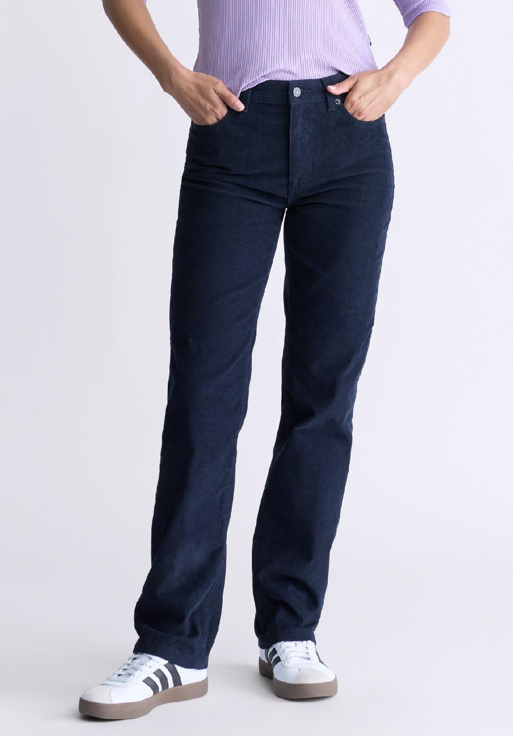 buffalo david bitton Mid Rise Straight Mary Women's Pants Washed and Rinsed Navy