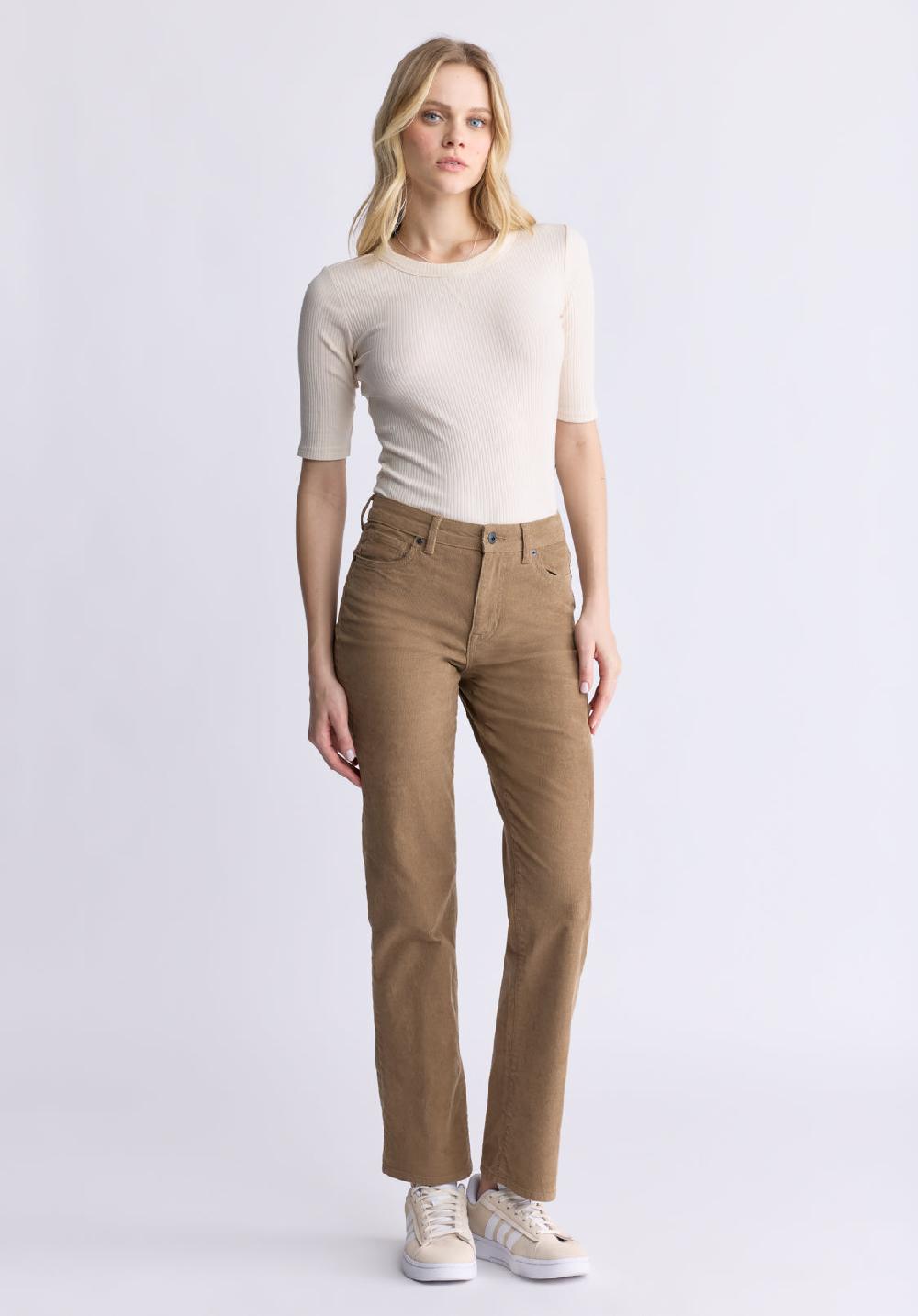 Buffalo David Bitton Mid Rise Straight Mary Women's Pants Washed And Rinsed Beige
