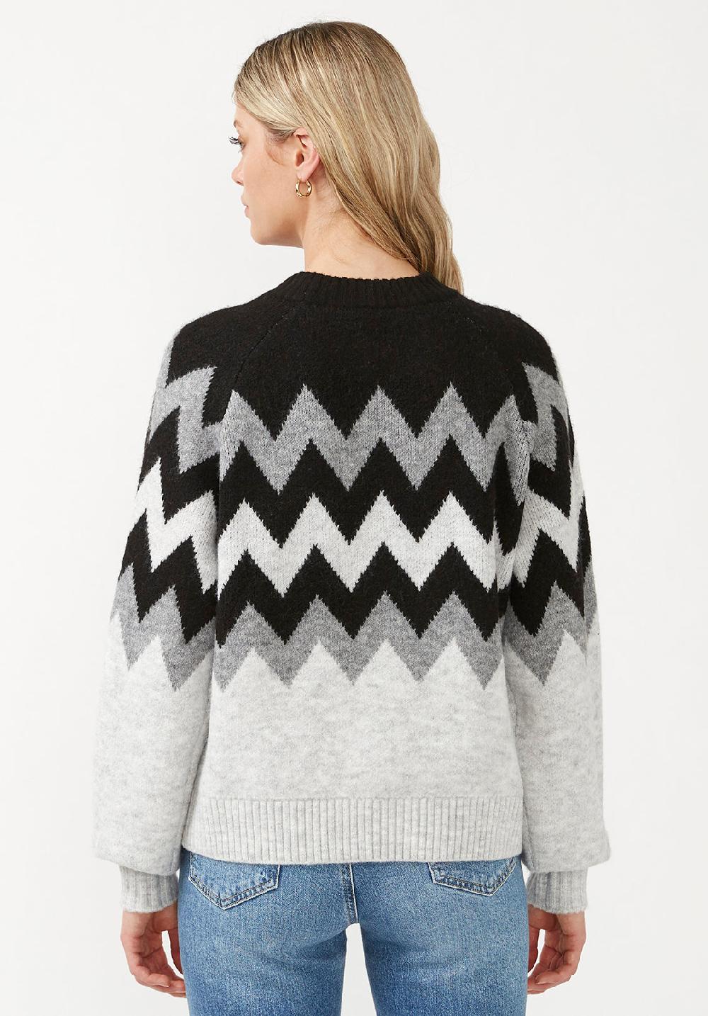 Buffalo David Bitton Nerissa Women's Crewneck Sweater In Black & Grey Chevron Print
