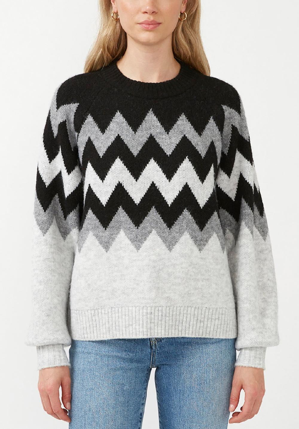 buffalo david bitton Nerissa Women's Crewneck Sweater in Black & Grey Chevron Print
