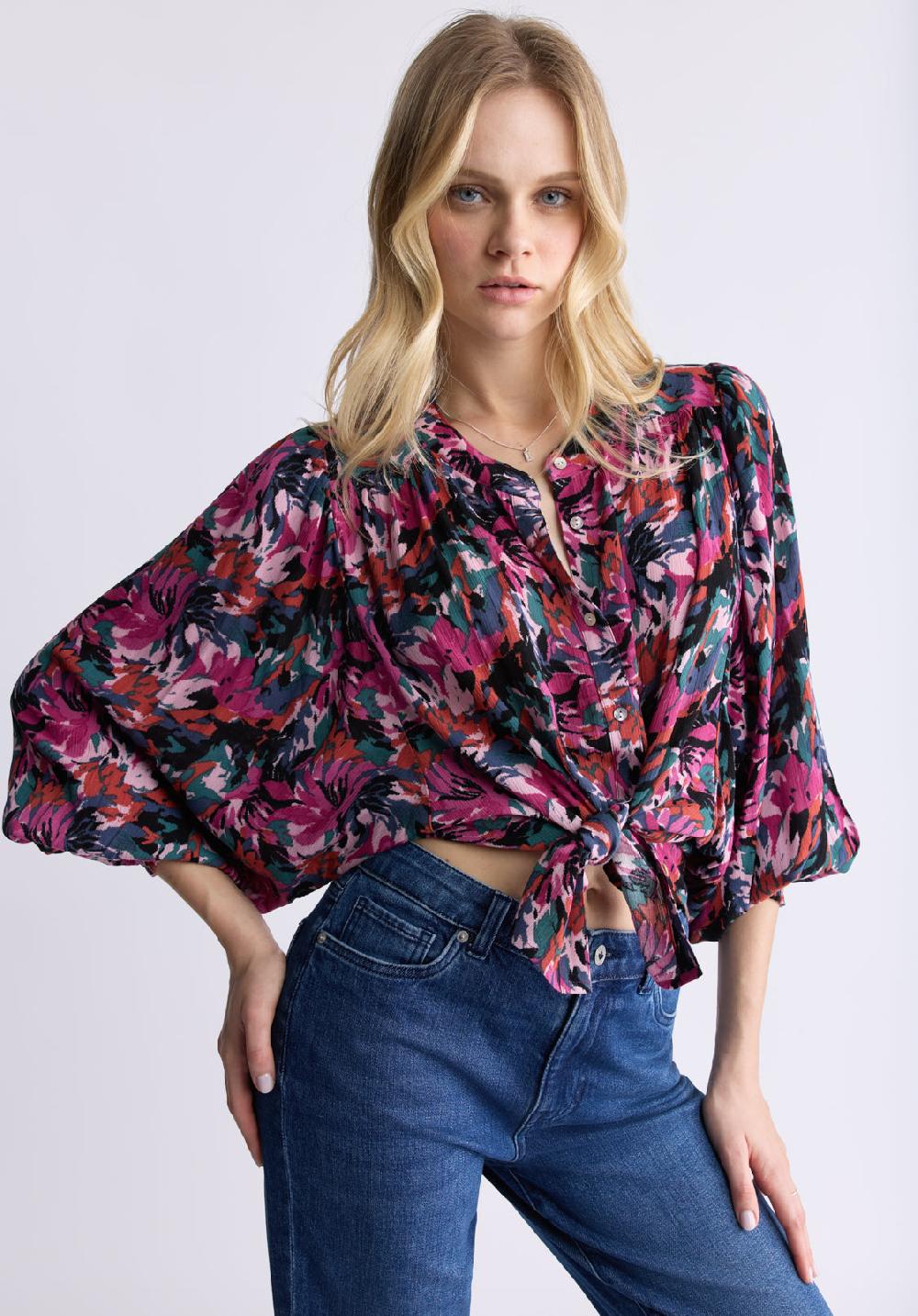 Buffalo David Bitton Ottilie Women's Long-Sleeved Blouse Dark Pink Floral