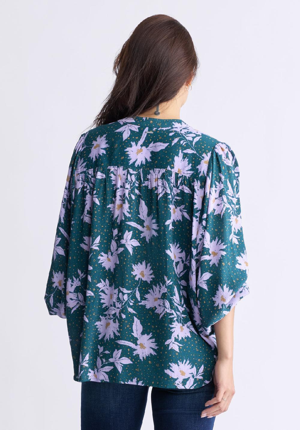 Buffalo David Bitton Ottilie Women's Long-Sleeved Blouse Green With Purple Floral