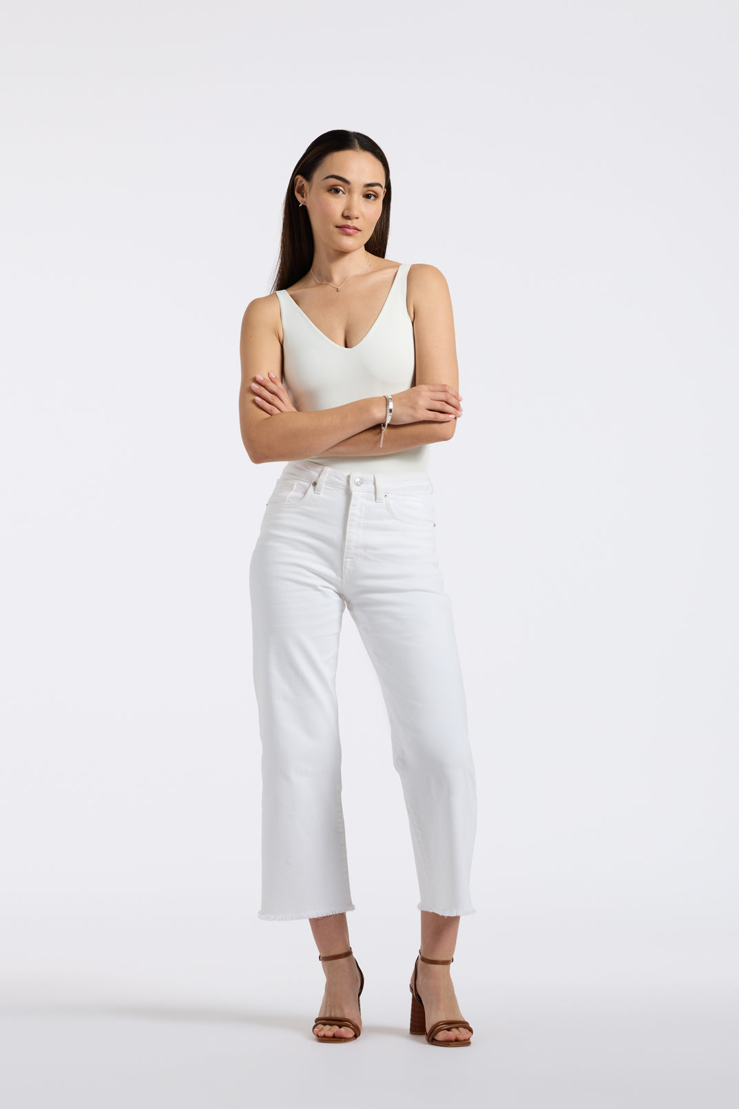 Buffalo David Bitton Pantalon Large Court Taille Haute Addison Pour Femme Blanc