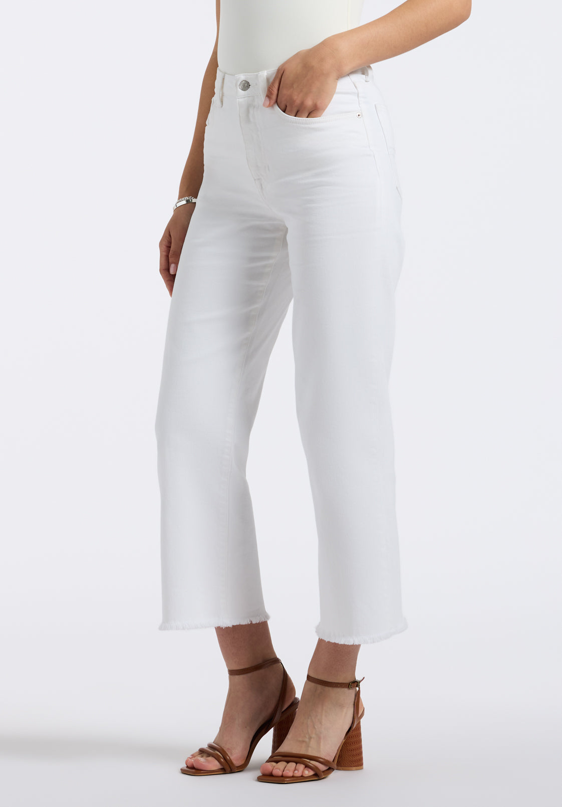 Buffalo David Bitton Pantalon Large Court Taille Haute Addison Pour Femme Blanc
