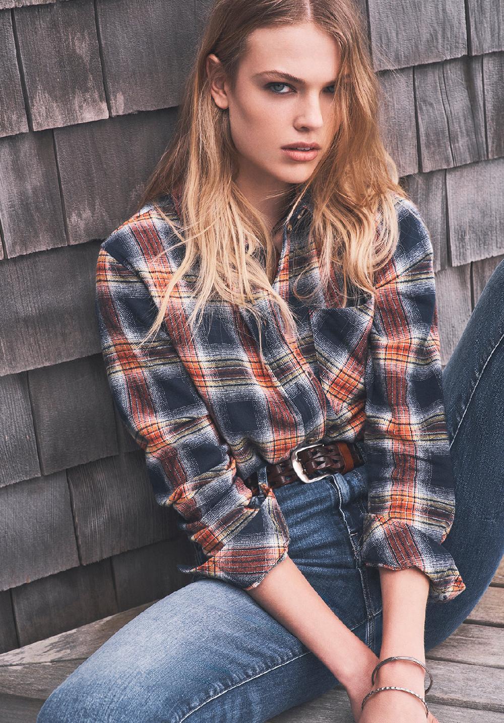 Buffalo David Bitton Percy Women's Button-Down Shirt In Navy Orange Plaid