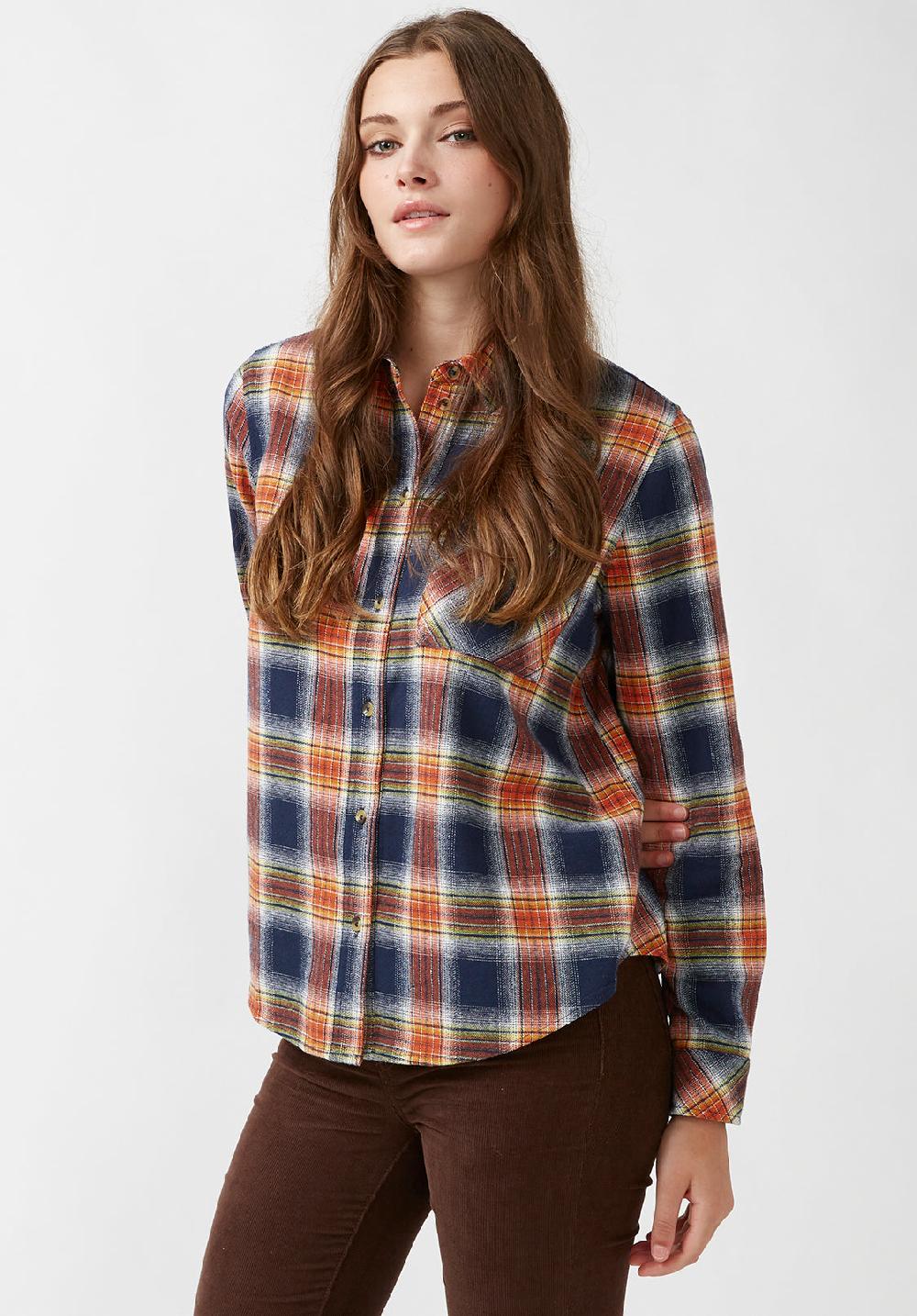 Buffalo David Bitton Percy Women's Button-Down Shirt In Navy Orange Plaid