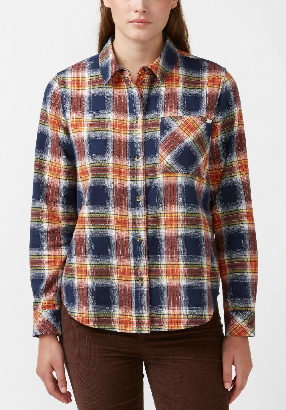 buffalo david bitton Percy Women's Button-Down Shirt in Navy Orange Plaid