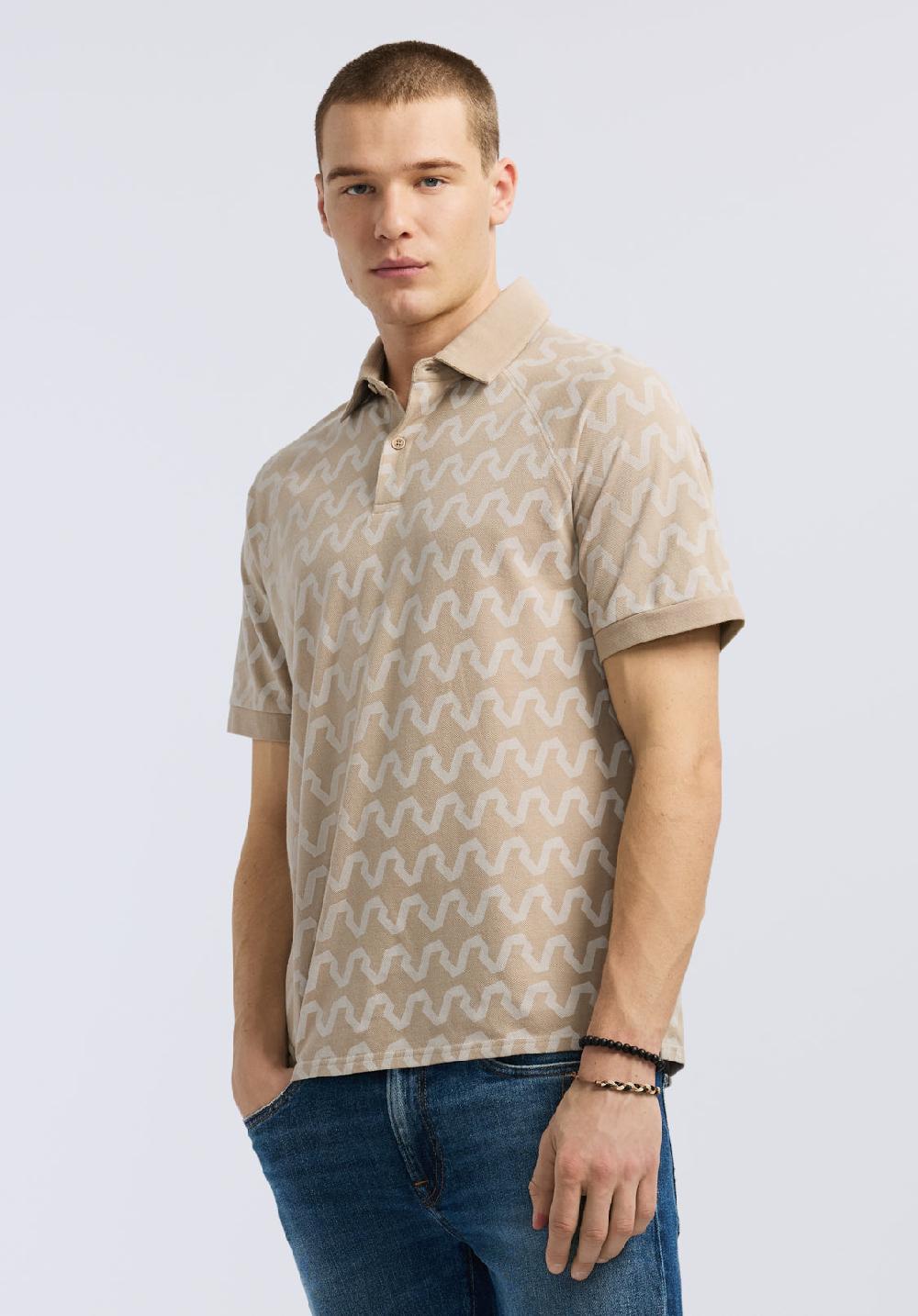 Buffalo David Bitton Polo à Manches Courtes Pour Homme Kindell Avec Motif Vagues Beige Tuffet