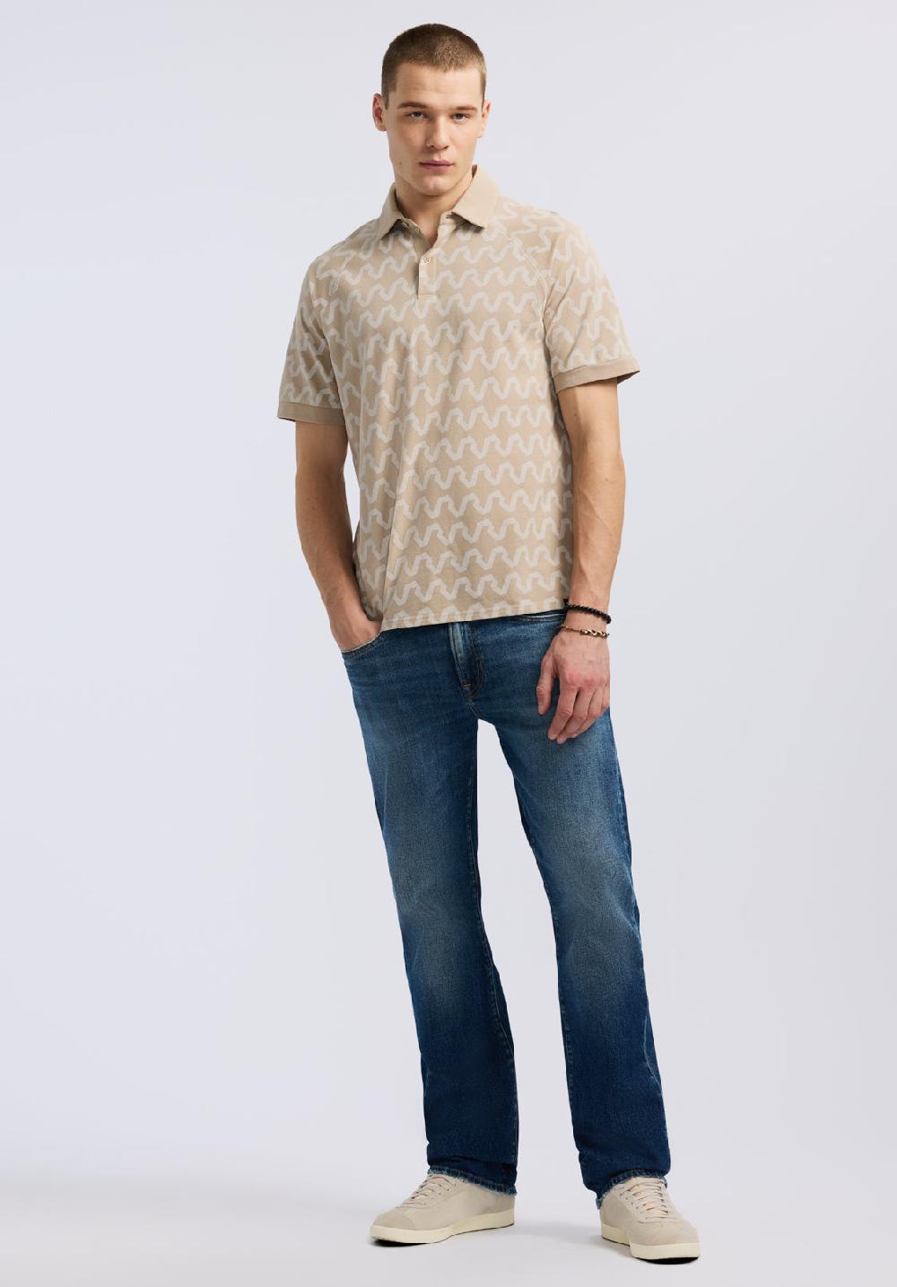 Buffalo David Bitton Polo à Manches Courtes Pour Homme Kindell Avec Motif Vagues Beige Tuffet
