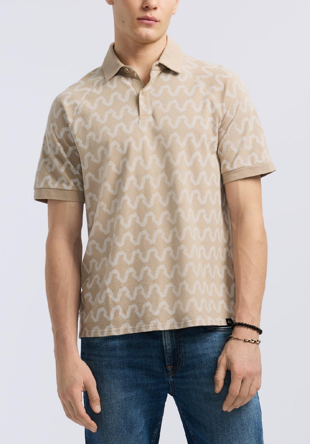 buffalo david bitton Polo à manches courtes pour homme Kindell avec motif vagues Beige tuffet