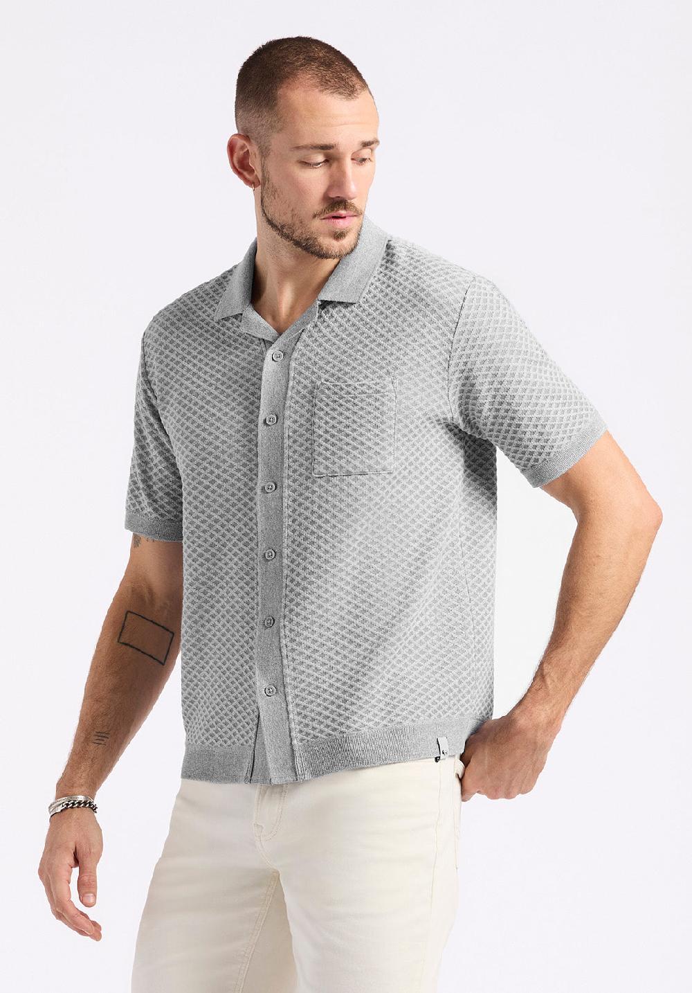 Buffalo David Bitton Polo Boutonné En Jersey Jacquard à Manches Courtes Pour Homme Willow Gris Chiné