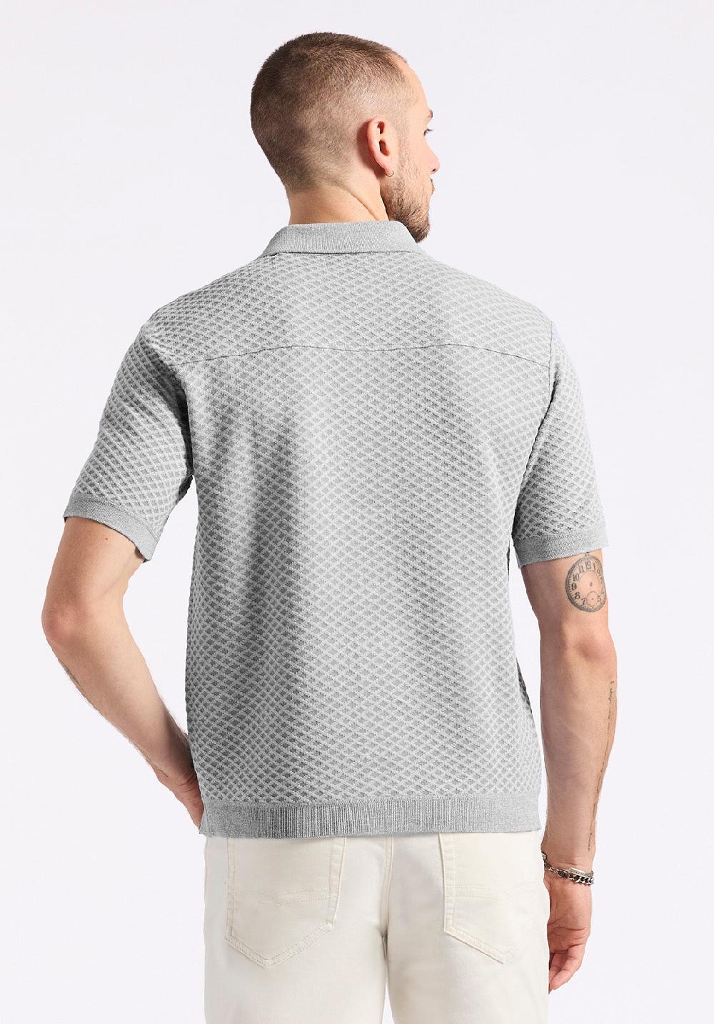 Buffalo David Bitton Polo Boutonné En Jersey Jacquard à Manches Courtes Pour Homme Willow Gris Chiné