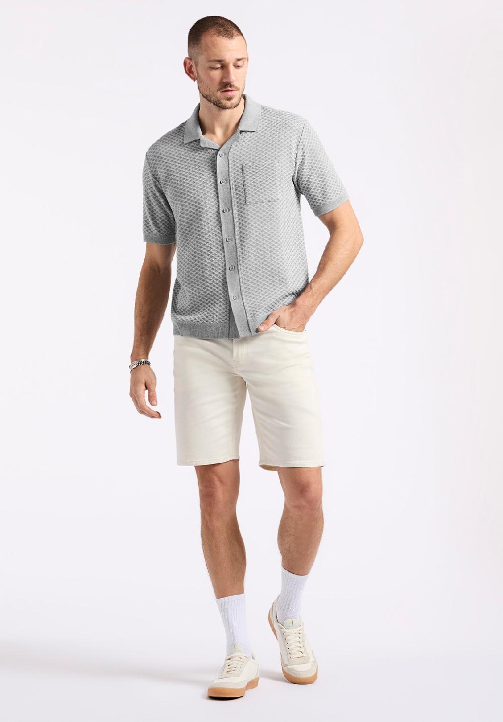 Buffalo David Bitton Polo Boutonné En Jersey Jacquard à Manches Courtes Pour Homme Willow Gris Chiné