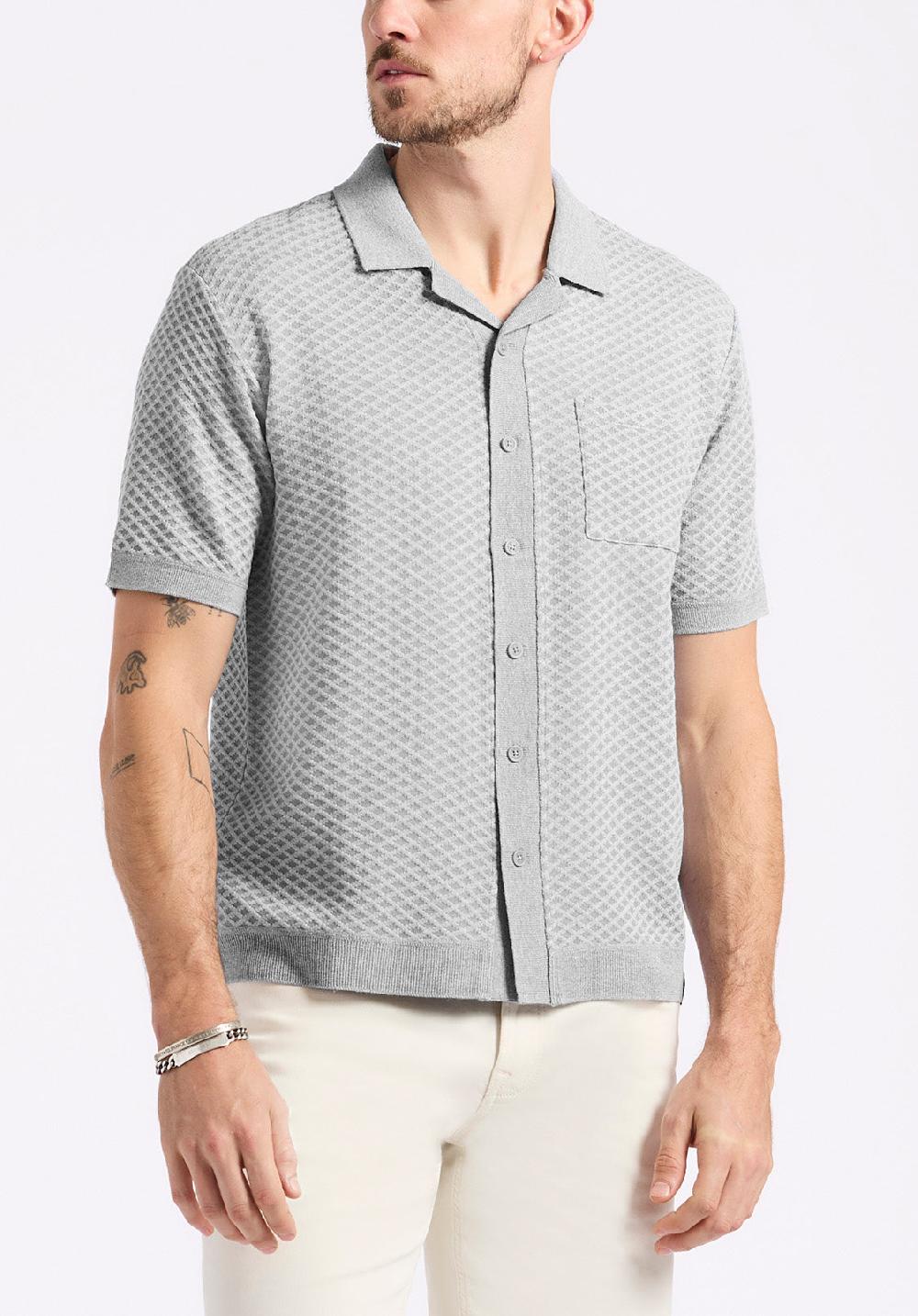 buffalo david bitton Polo boutonné en jersey jacquard à manches courtes pour homme Willow Gris chiné