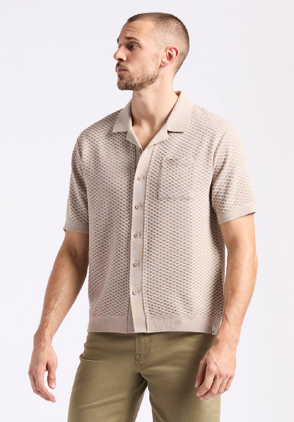 Buffalo David Bitton Polo Boutonné En Jersey Jacquard à Manches Courtes Pour Homme Willow Beige Tuffet