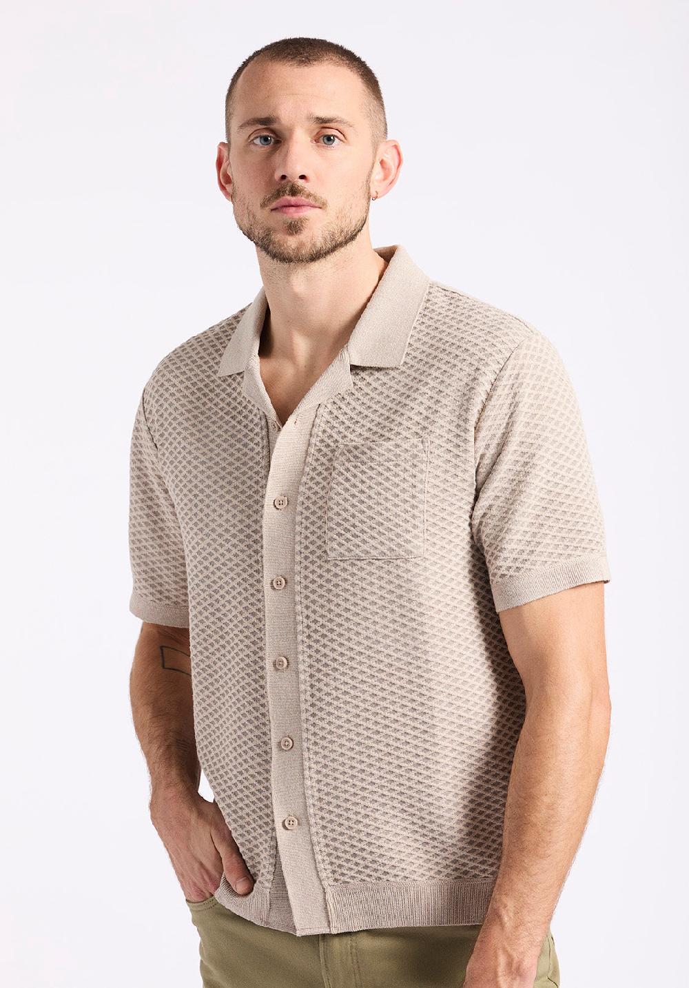 Buffalo David Bitton Polo Boutonné En Jersey Jacquard à Manches Courtes Pour Homme Willow Beige Tuffet