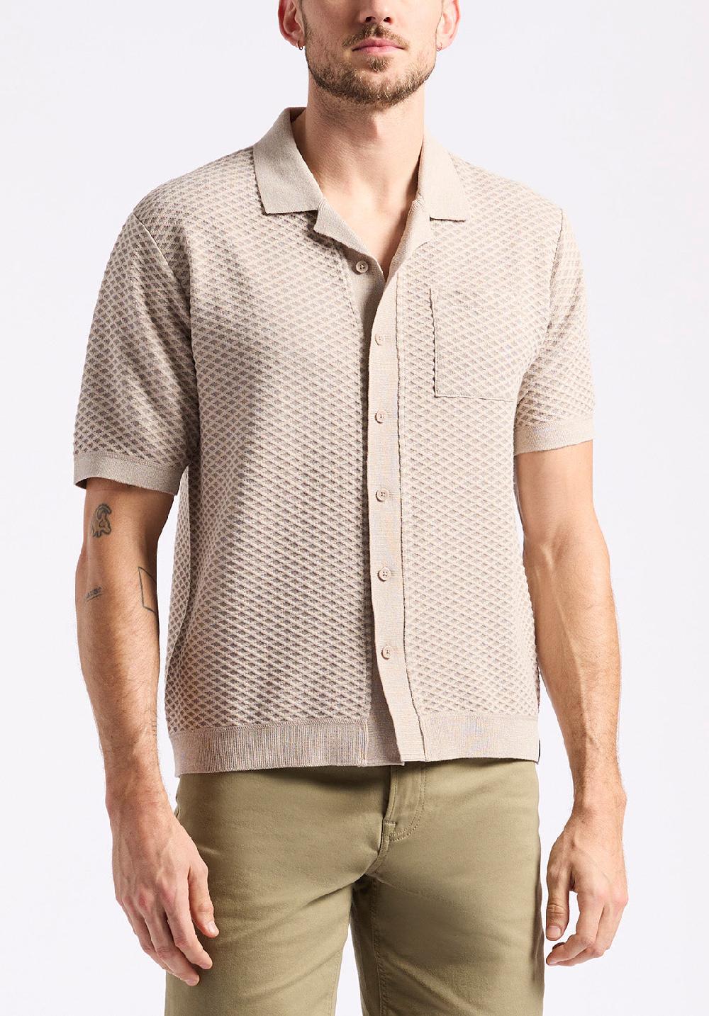 buffalo david bitton Polo boutonné en jersey jacquard à manches courtes pour homme Willow Beige tuffet