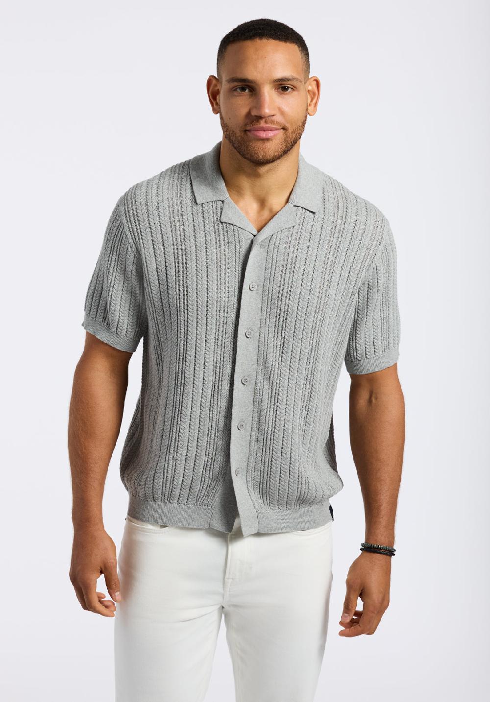 Buffalo David Bitton Polo Boutonné En Maille Torsadée à Manches Courtes Pour Homme Wasko Gris Chiné