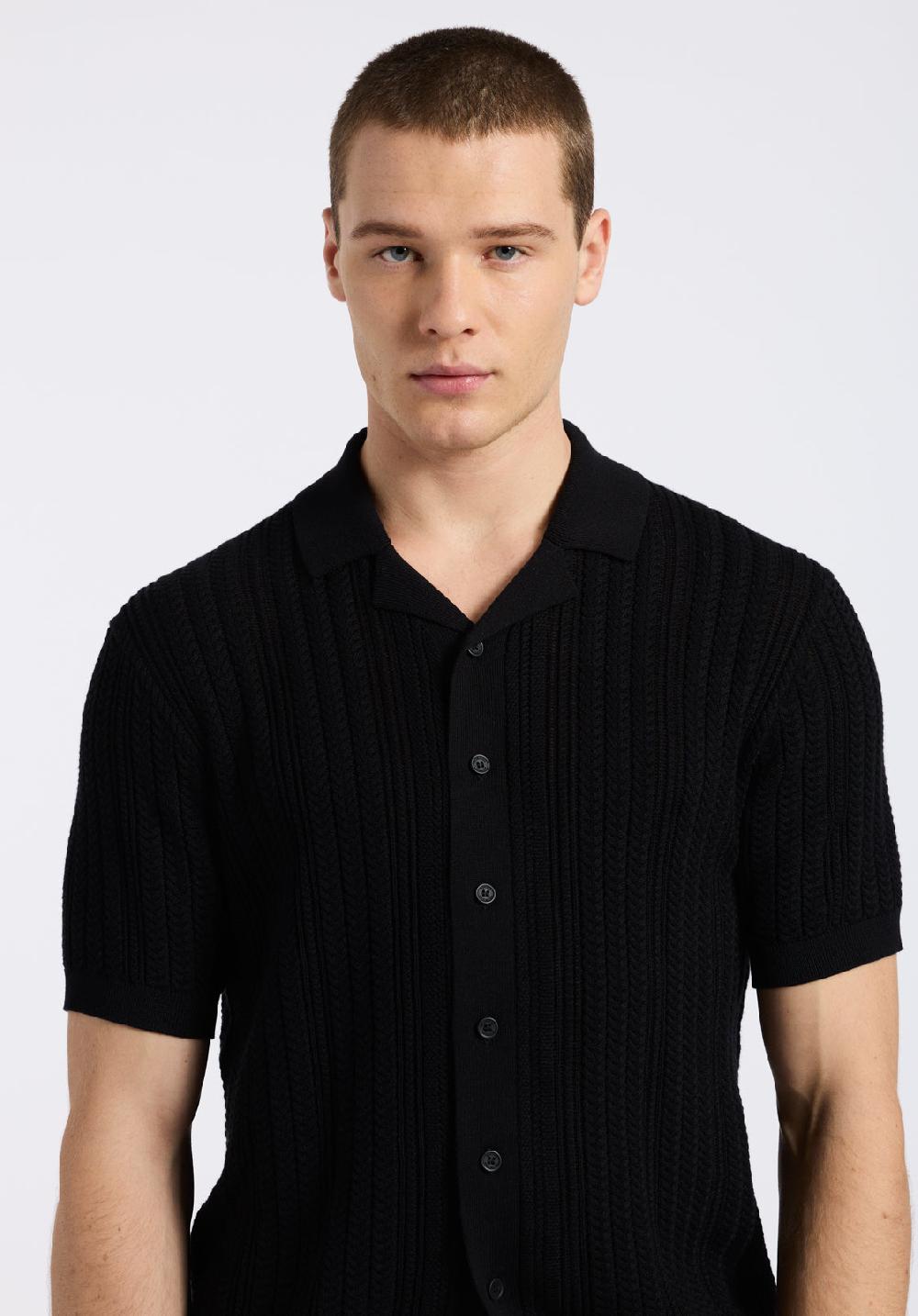 Buffalo David Bitton Polo Boutonné En Maille Torsadée à Manches Courtes Pour Homme Wasko Noir