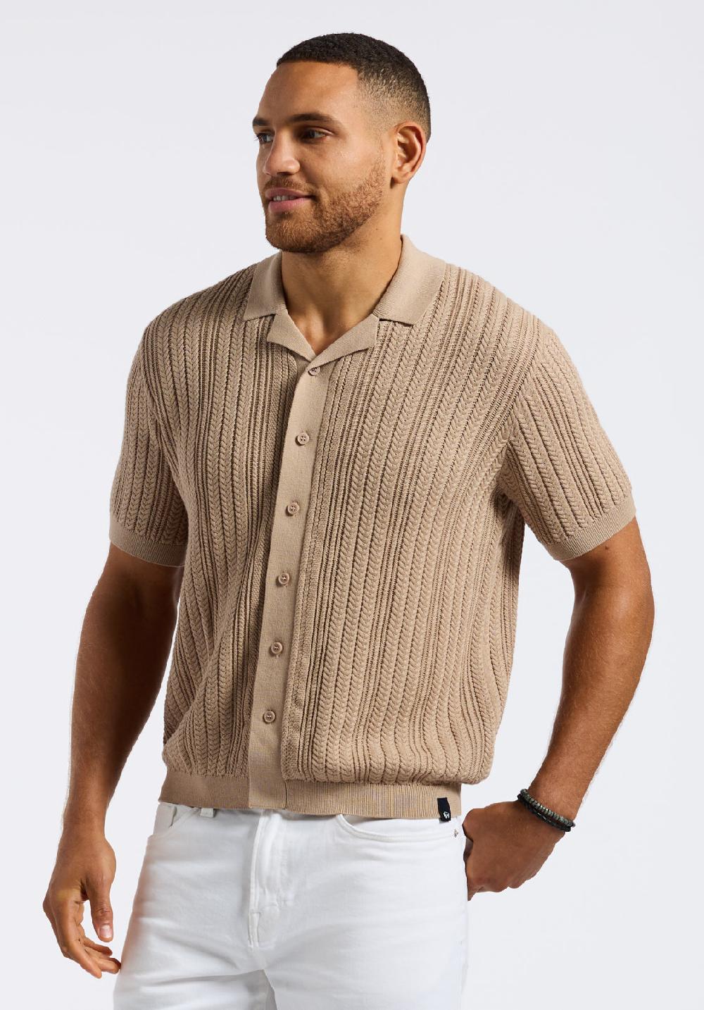 Buffalo David Bitton Polo Boutonné En Maille Torsadée à Manches Courtes Pour Homme Wasko Beige Tuffet