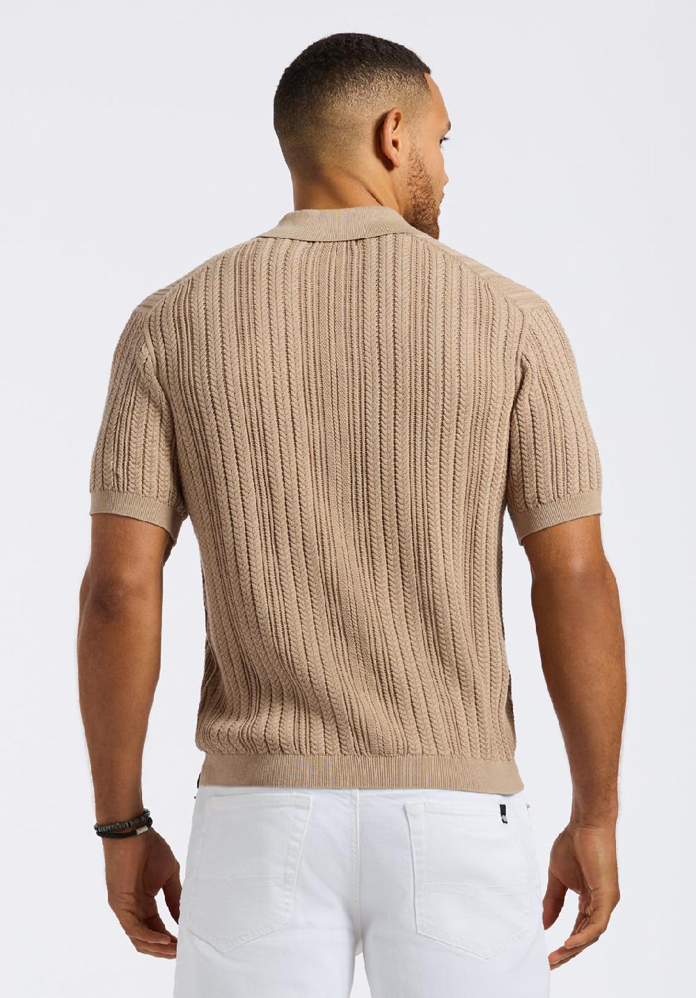 Buffalo David Bitton Polo Boutonné En Maille Torsadée à Manches Courtes Pour Homme Wasko Beige Tuffet