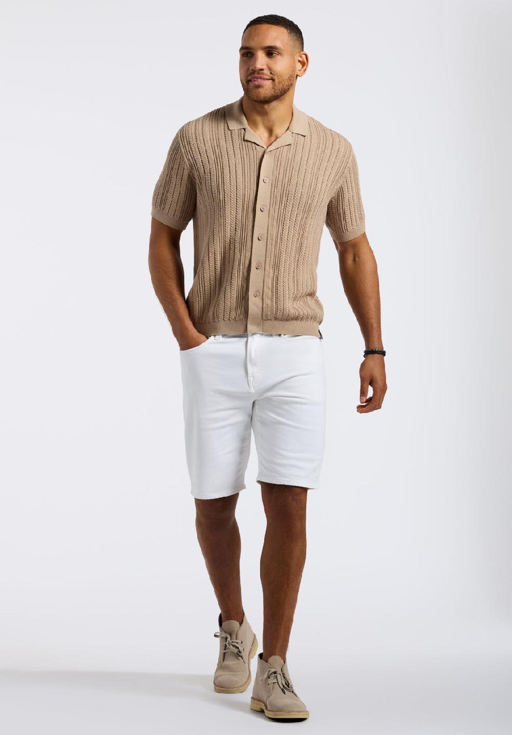 Buffalo David Bitton Polo Boutonné En Maille Torsadée à Manches Courtes Pour Homme Wasko Beige Tuffet