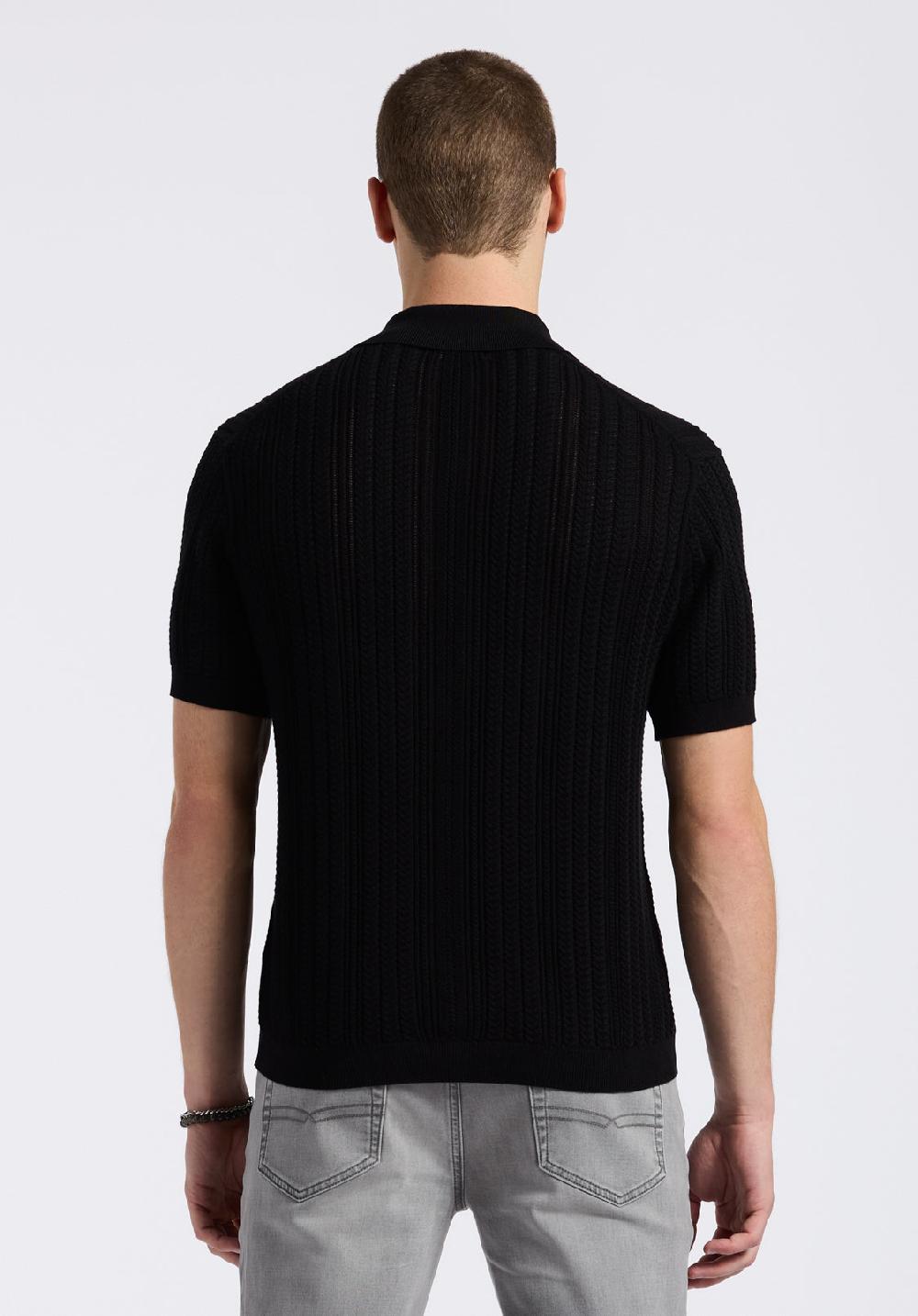 Buffalo David Bitton Polo Boutonné En Maille Torsadée à Manches Courtes Pour Homme Wasko Noir