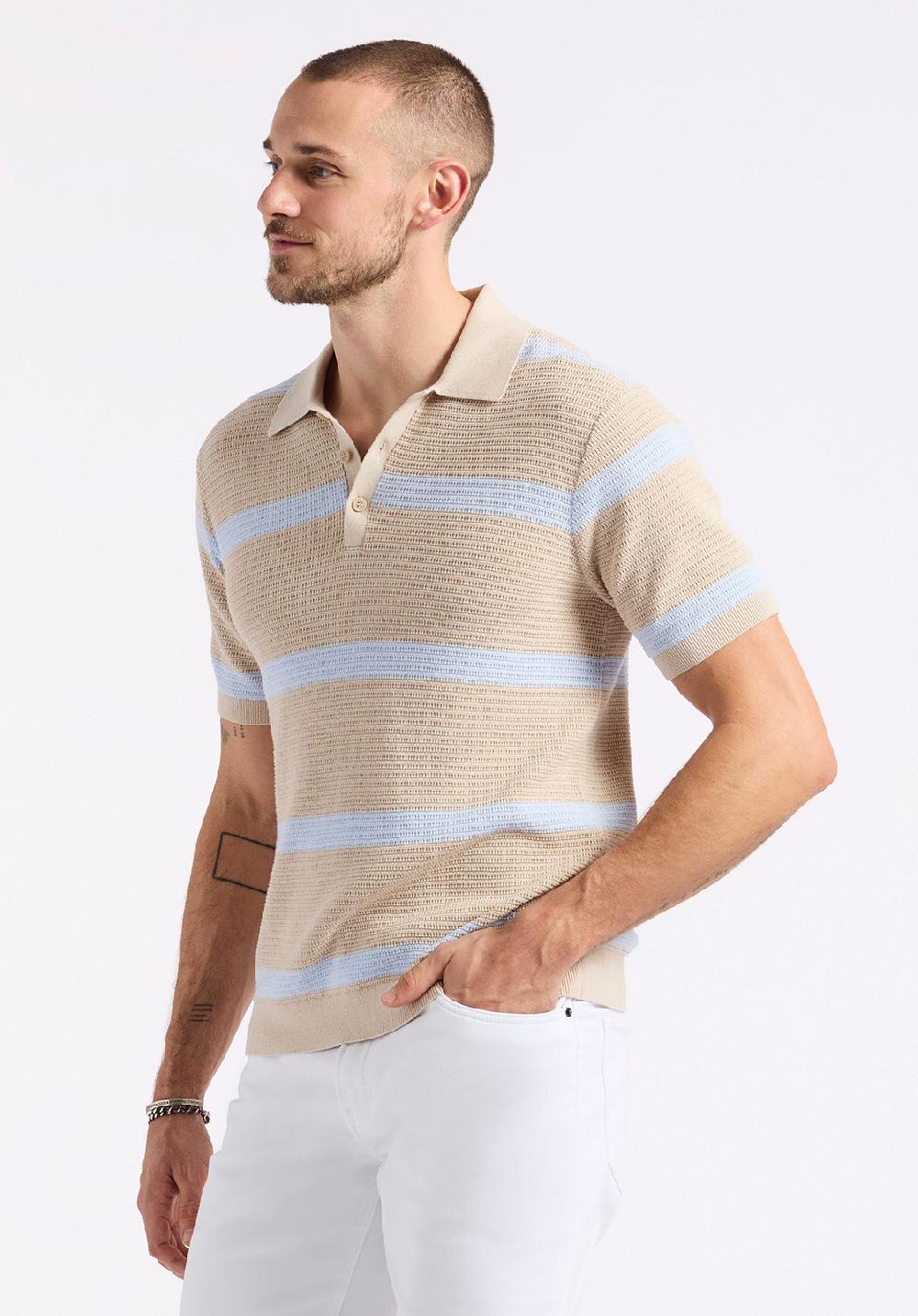 Buffalo David Bitton Polo En Maille Rayé à Manches Courtes Pour Homme Winder Beige Peyote