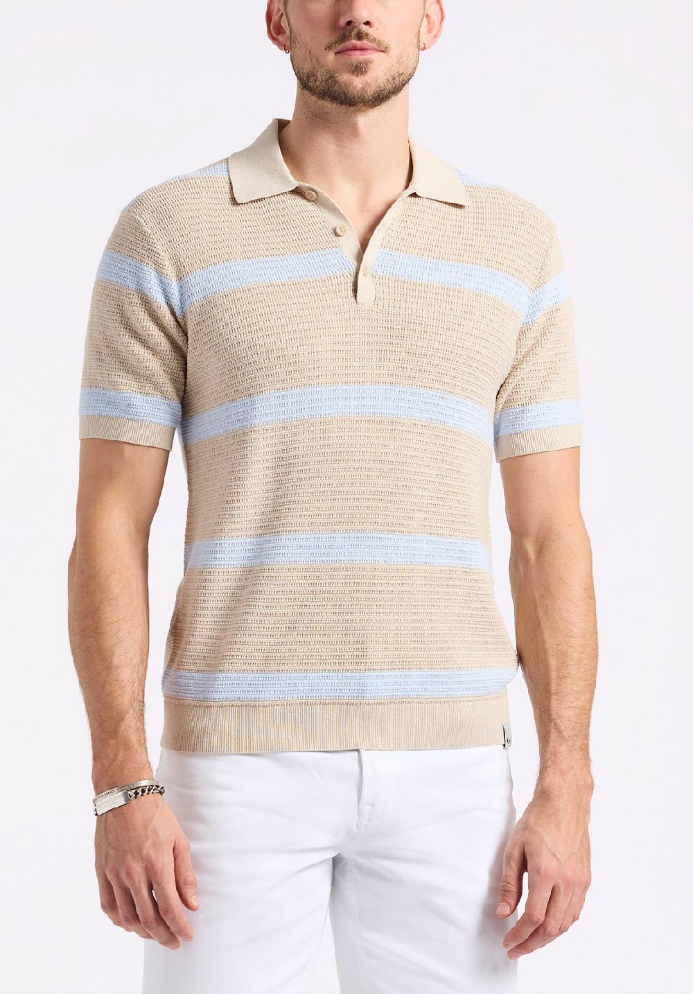 buffalo david bitton Polo en maille rayé à manches courtes pour homme Winder Beige peyote
