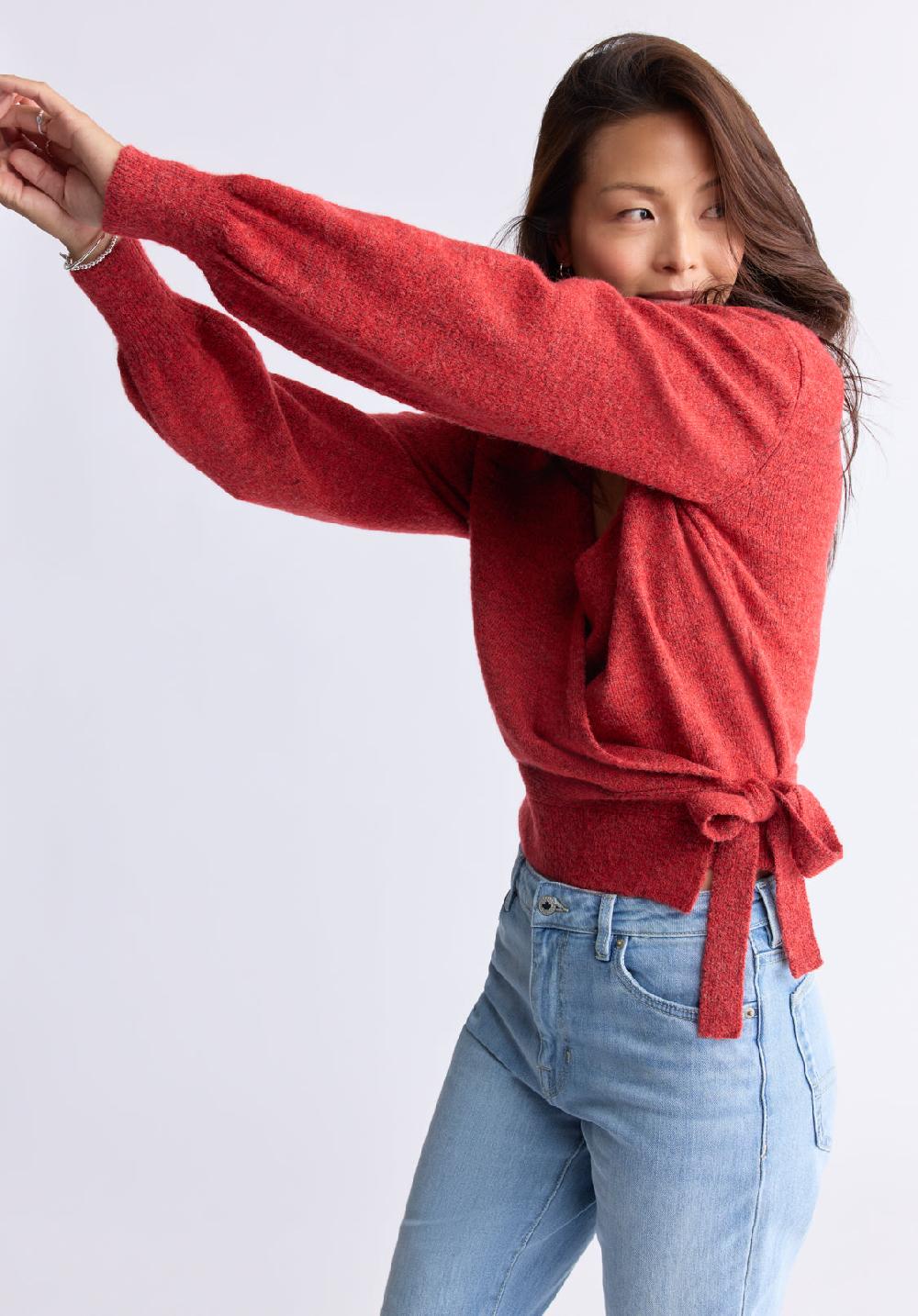 Buffalo David Bitton Pull Cache-cœur à Manches Longues Jadis Pour Femmes Rouge - SW0099H