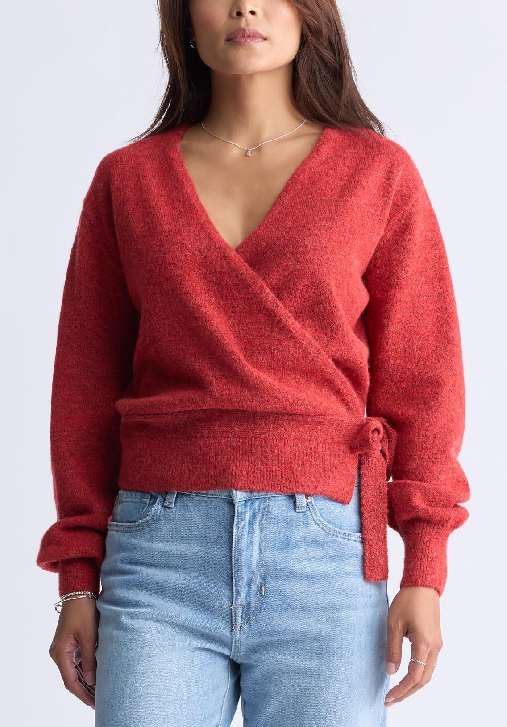 Buffalo David Bitton Pull Cache-cœur à Manches Longues Jadis Pour Femmes Rouge - SW0099H