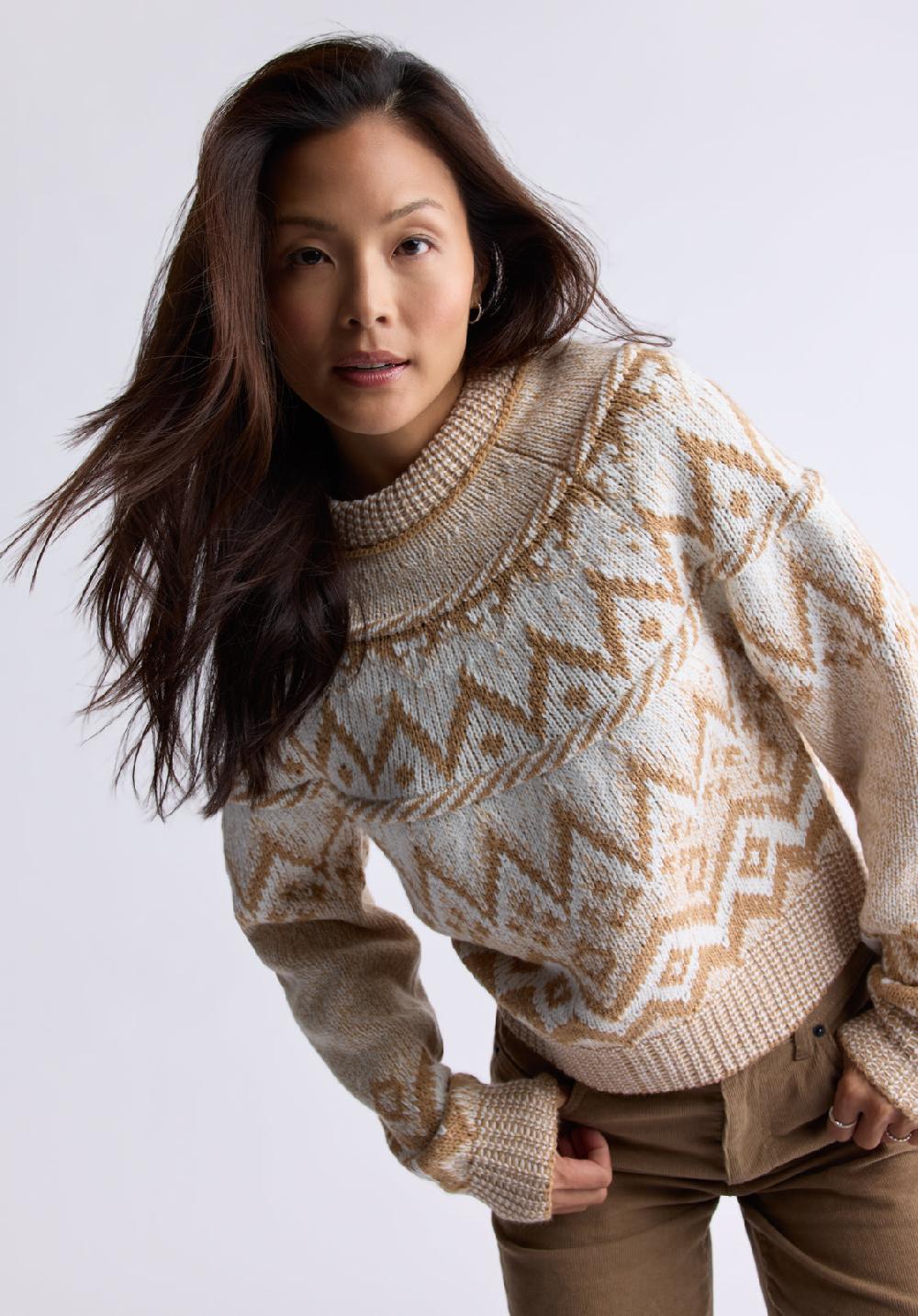 Buffalo David Bitton Pull En Maille Jacquard Lesina Pour Femmes Beige Et Camel - SW0088F