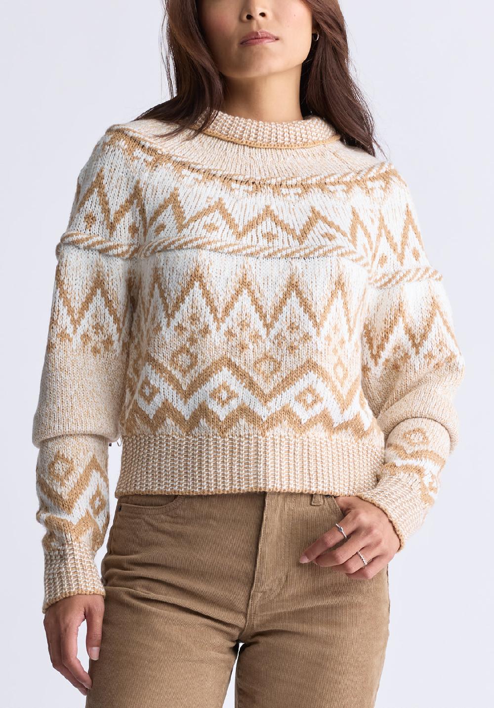 buffalo david bitton Pull en maille jacquard Lesina pour femmes beige et camel - SW0088F
