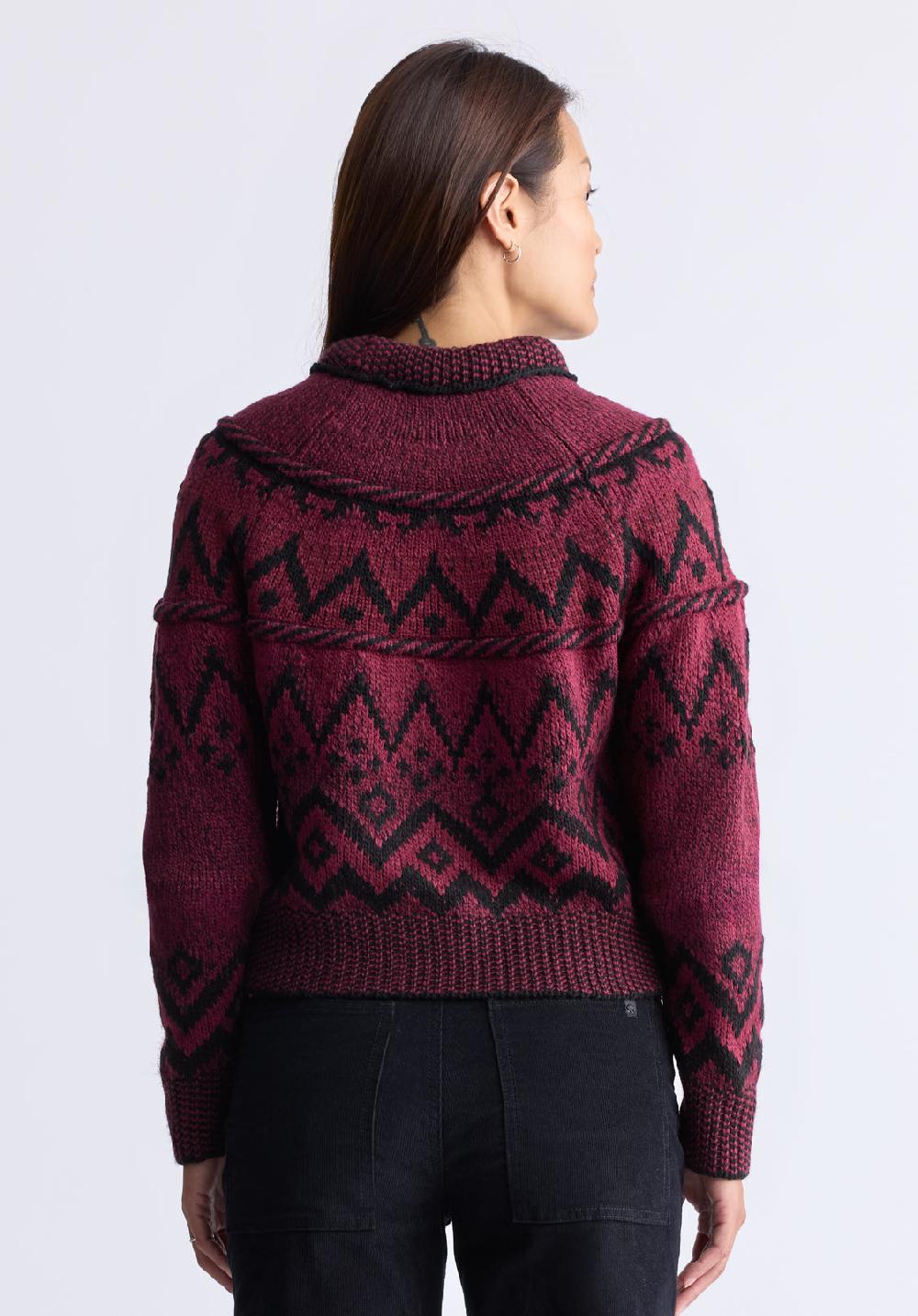 Buffalo David Bitton Pull En Maille Jacquard Lesina Pour Femmes Rouge Et Noir - SW0088F