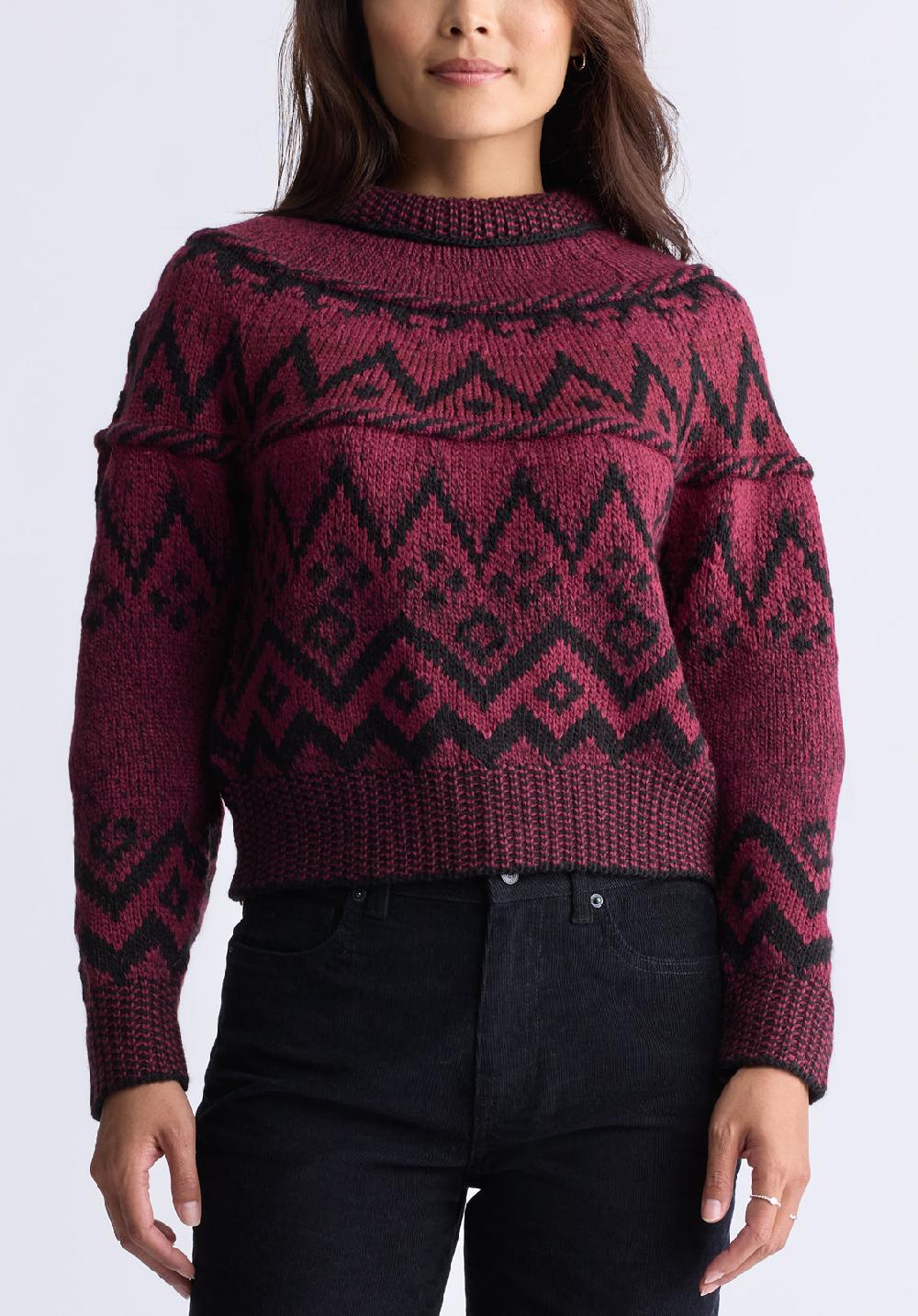 Buffalo David Bitton Pull En Maille Jacquard Lesina Pour Femmes Rouge Et Noir - SW0088F