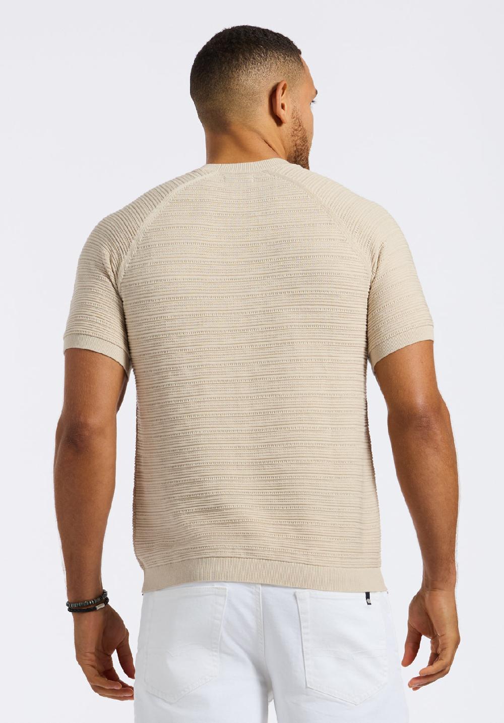 Buffalo David Bitton Pull En Maille Texturée à Manches Courtes Pour Homme Wipped Beige Crème
