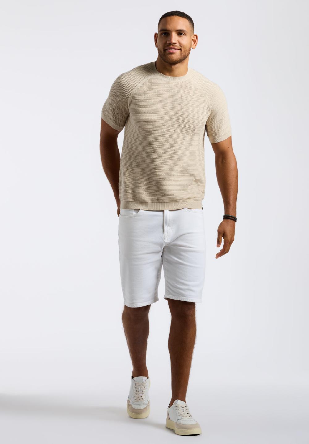 Buffalo David Bitton Pull En Maille Texturée à Manches Courtes Pour Homme Wipped Beige Crème