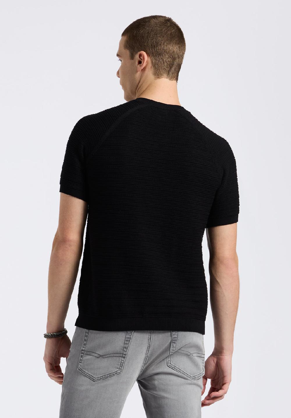 Buffalo David Bitton Pull En Maille Texturée à Manches Courtes Pour Homme Wipped Charbon