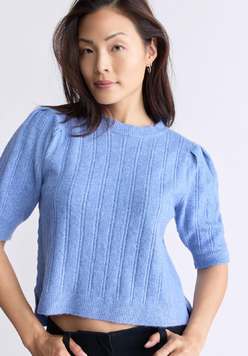 Buffalo David Bitton Pull En Tricot Pointelle à Manches Bouffantes Pour Femme Jaxie De Cou