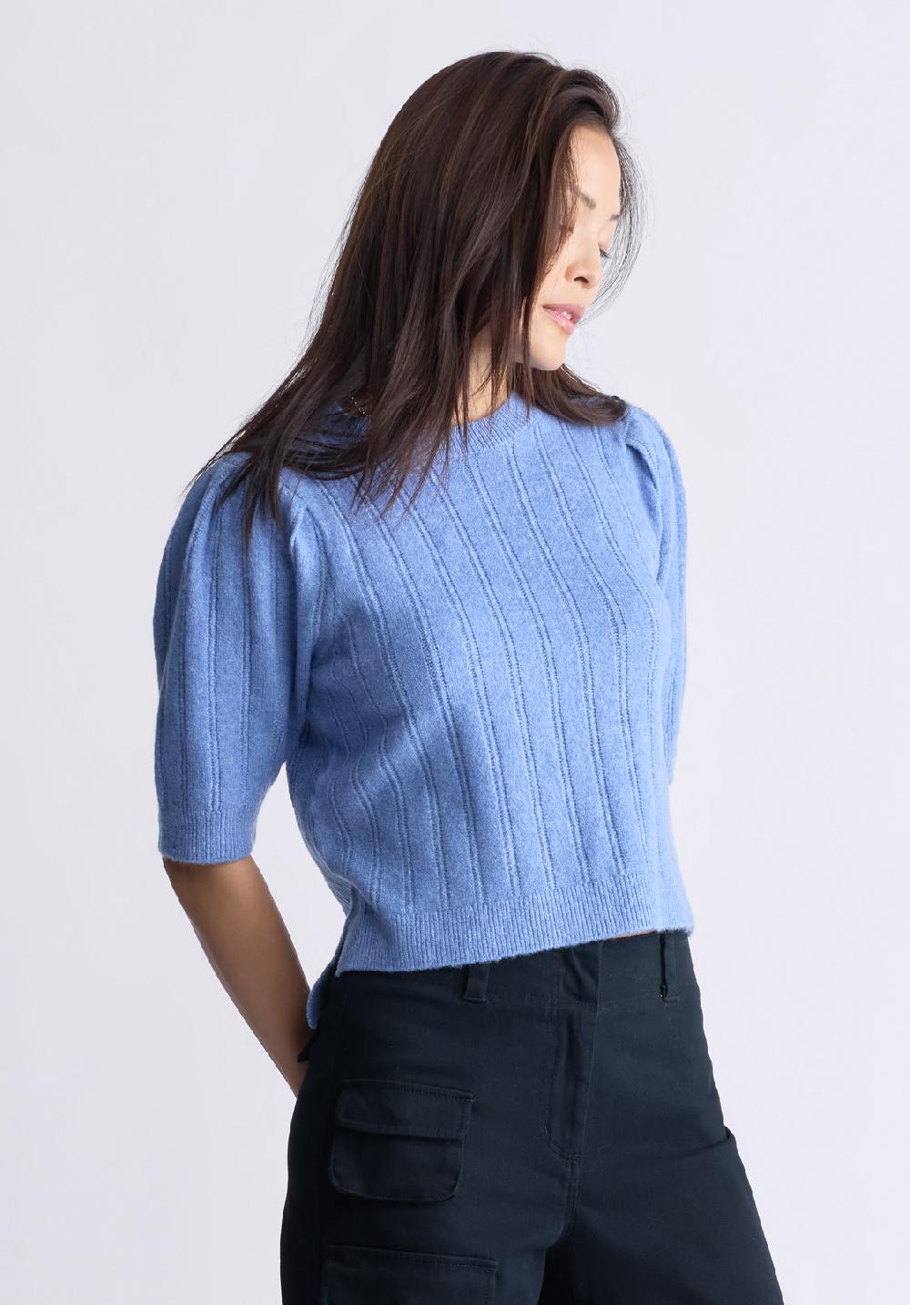 Buffalo David Bitton Pull En Tricot Pointelle à Manches Bouffantes Pour Femme Jaxie De Cou