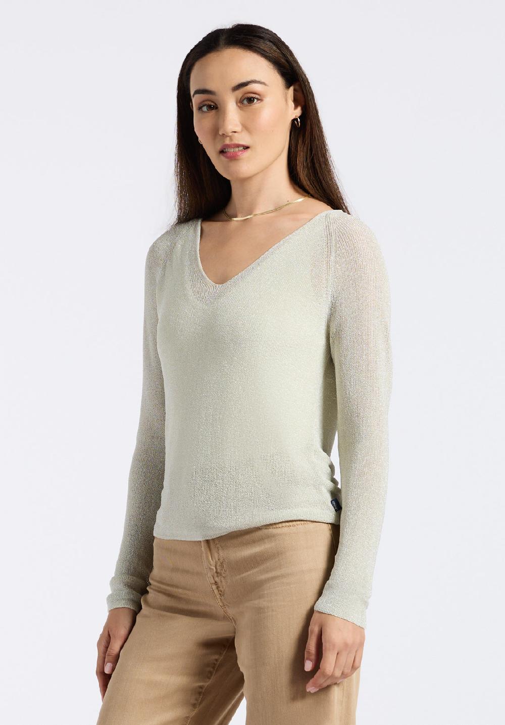 Buffalo David Bitton Pull Léger En Maille à Col En V Pour Femme Valencianna Vert Pale