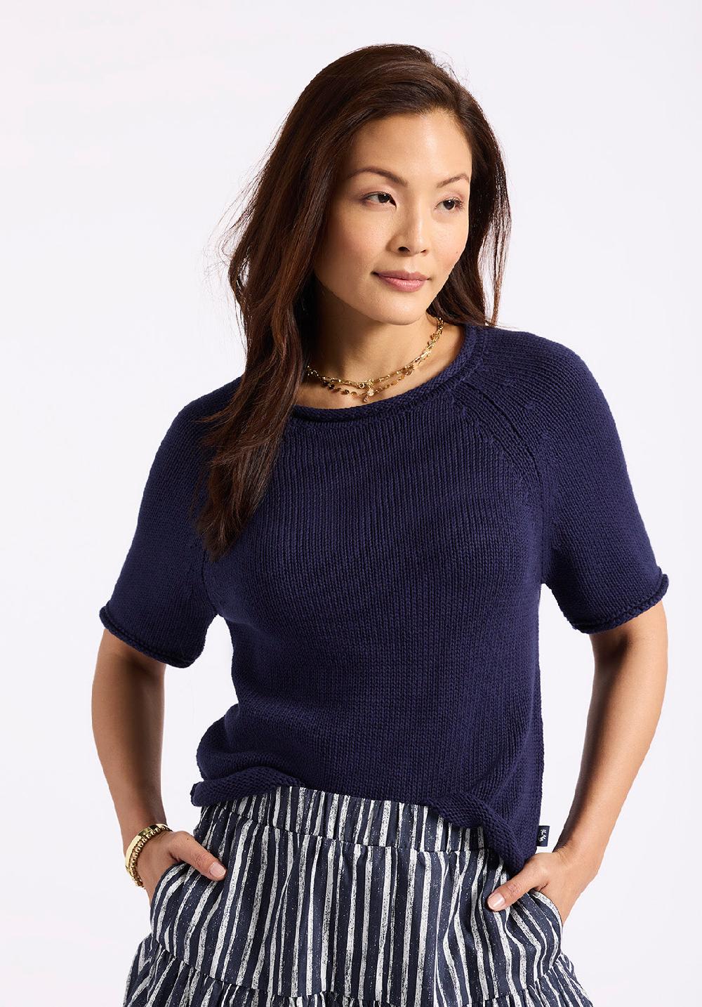 Buffalo David Bitton Pull Léger En Maille à Manches Courtes Devora Pour Femme Marine