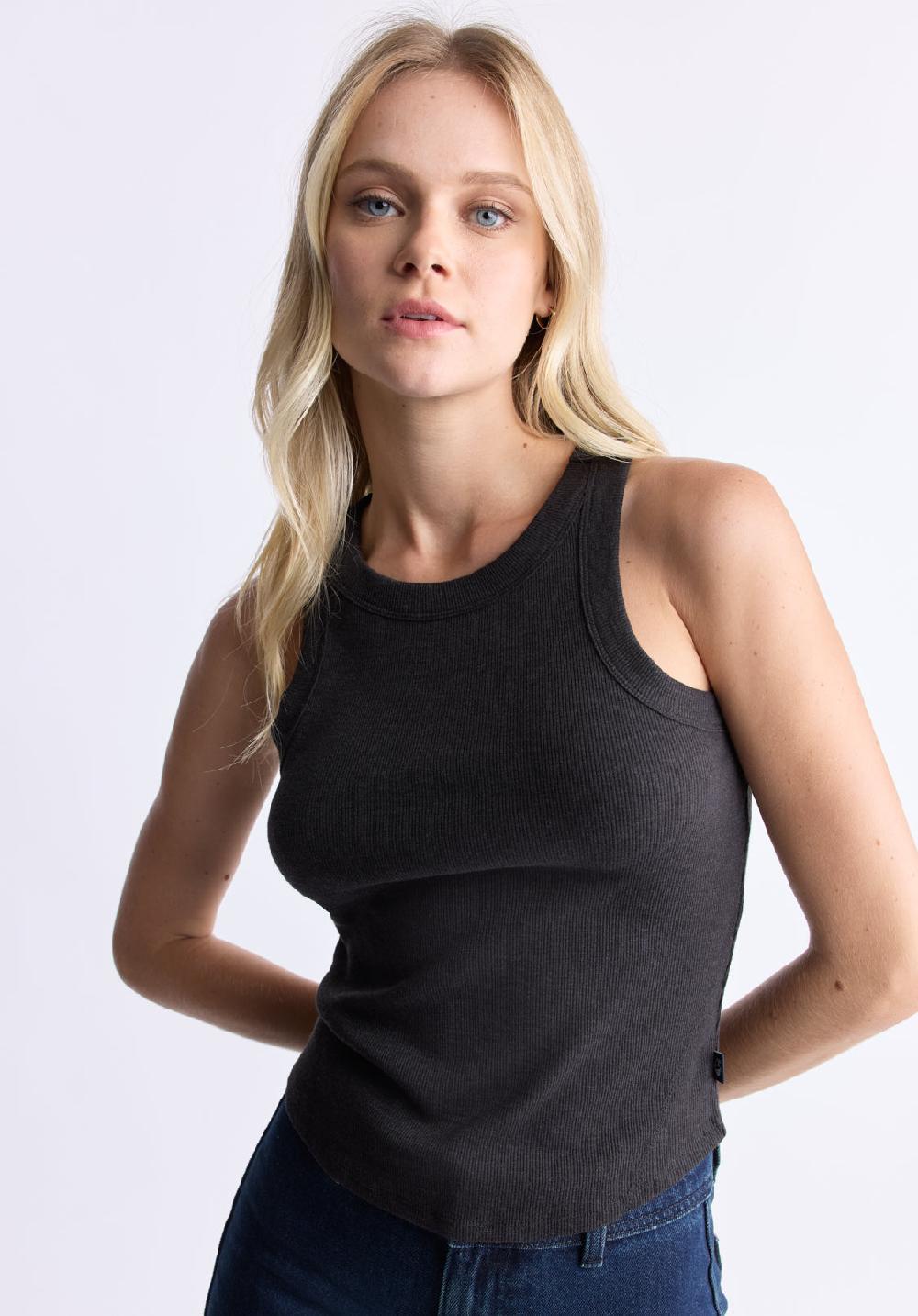 Buffalo David Bitton Regine Women's Ribbed Tank Top Carbon Black