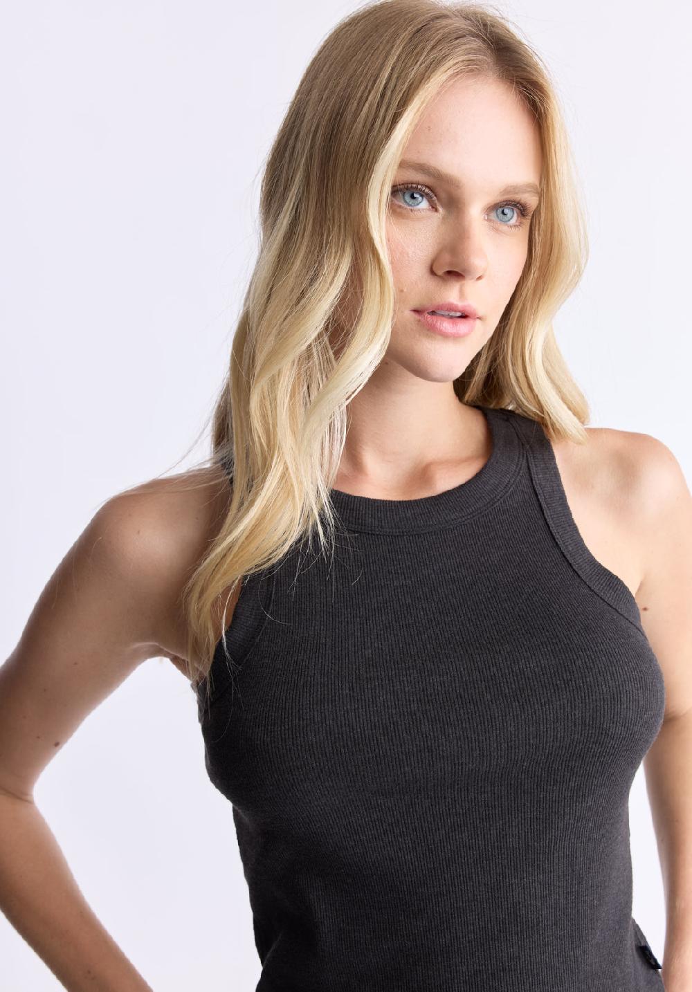 Buffalo David Bitton Regine Women's Ribbed Tank Top Carbon Black