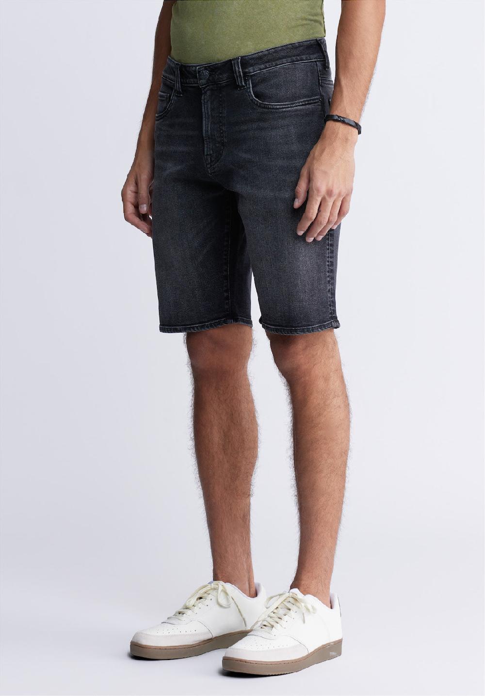 Buffalo David Bitton Relaxed Straight Dean Men's Denim Shorts In Crinkled Black