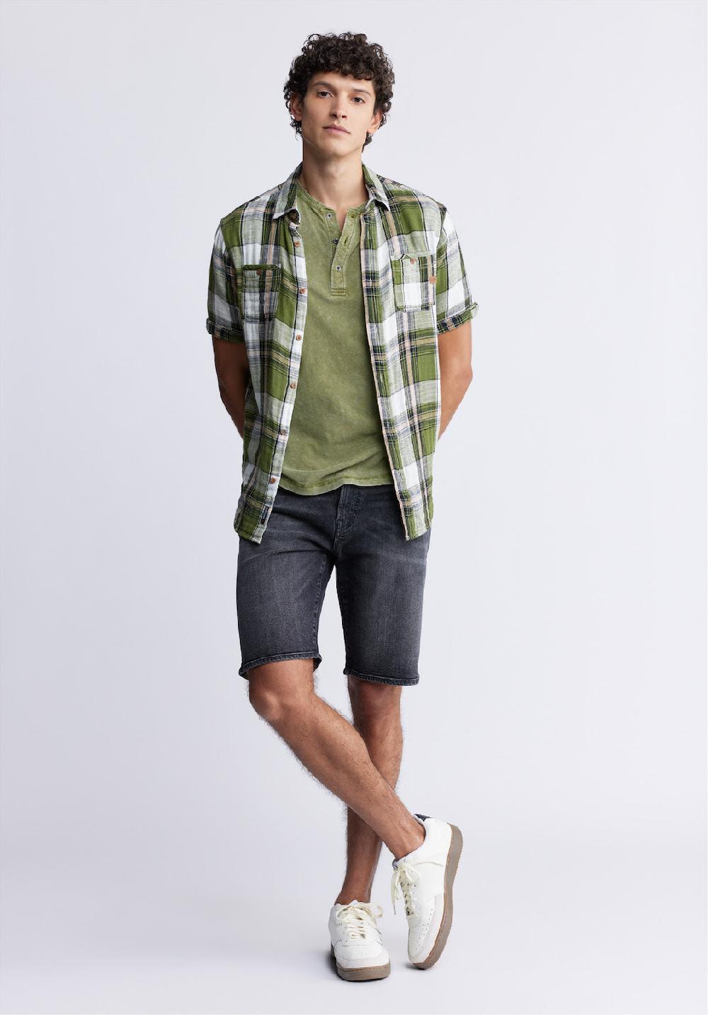 Buffalo David Bitton Relaxed Straight Dean Men's Denim Shorts In Crinkled Black