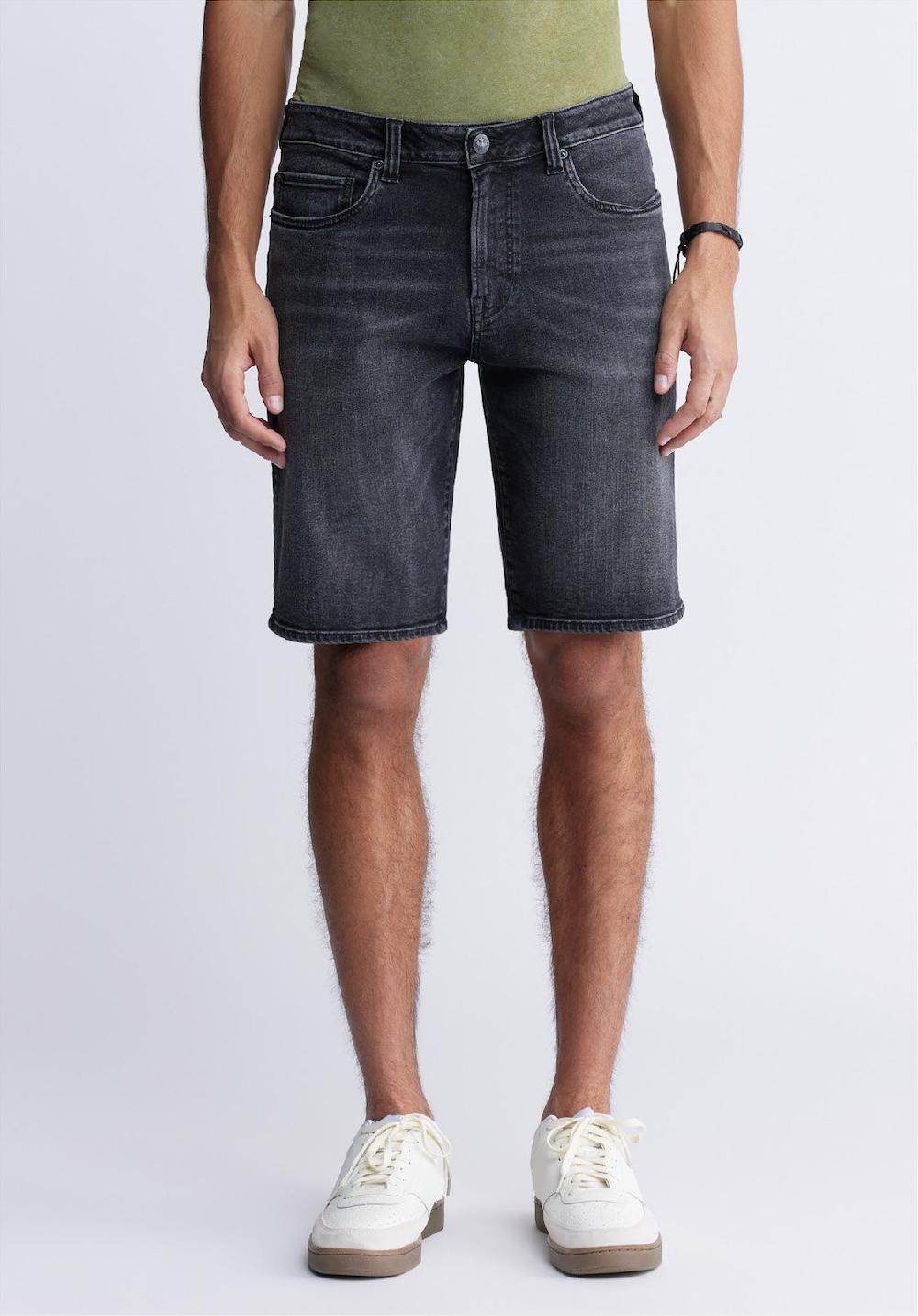 buffalo david bitton Relaxed Straight Dean Men's Denim Shorts in Crinkled Black