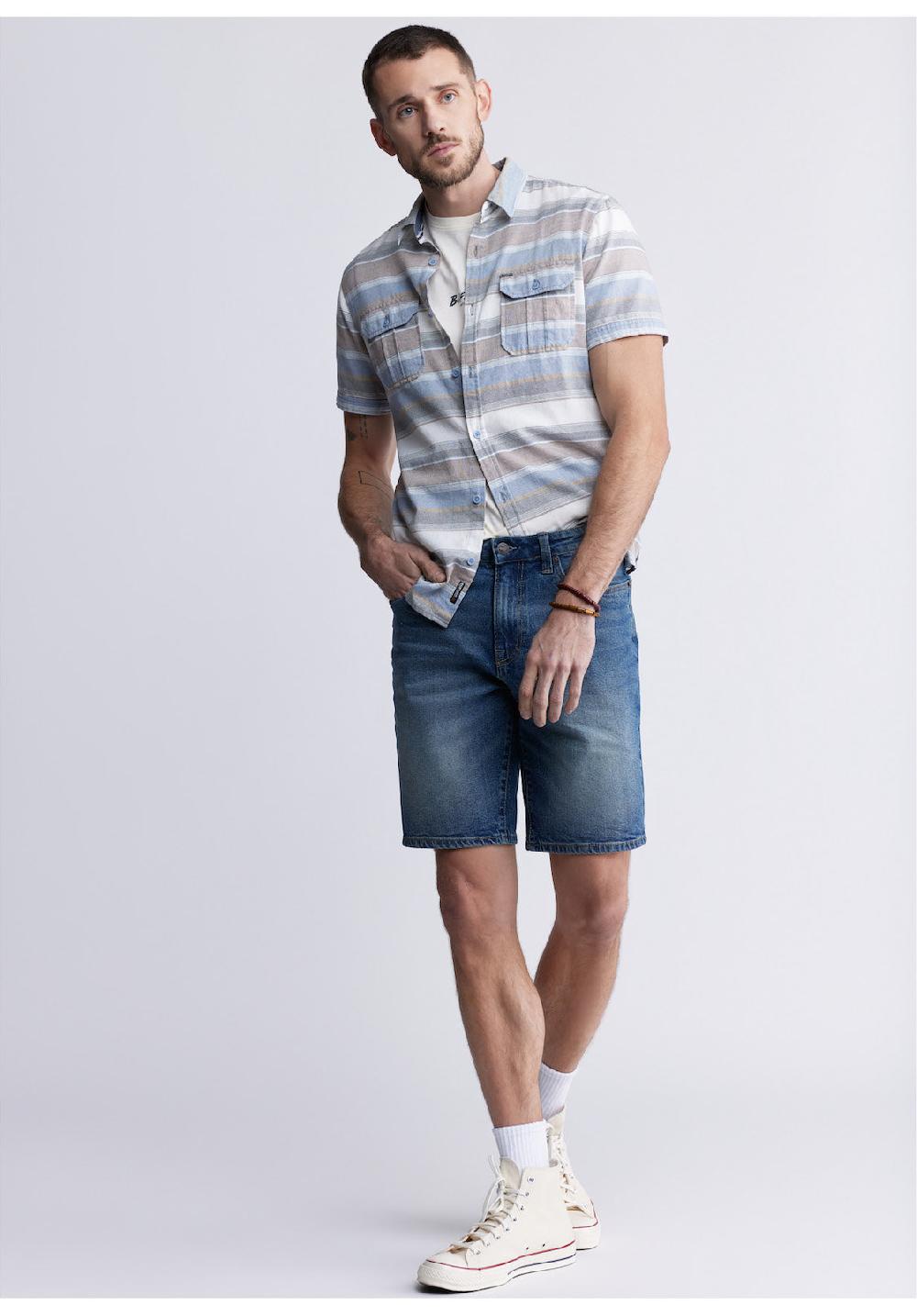 Buffalo David Bitton Relaxed Straight Dean Men's Denim Shorts In Vintage And Contrasted Blue