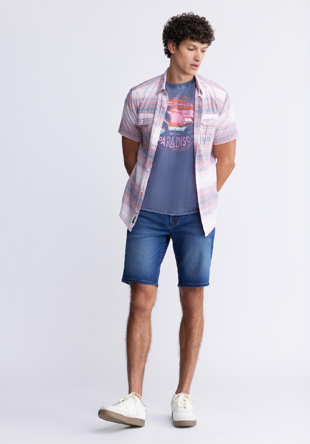 Buffalo David Bitton Relaxed Straight Dean Men's Fleece Denim Shorts In Sanded Blue