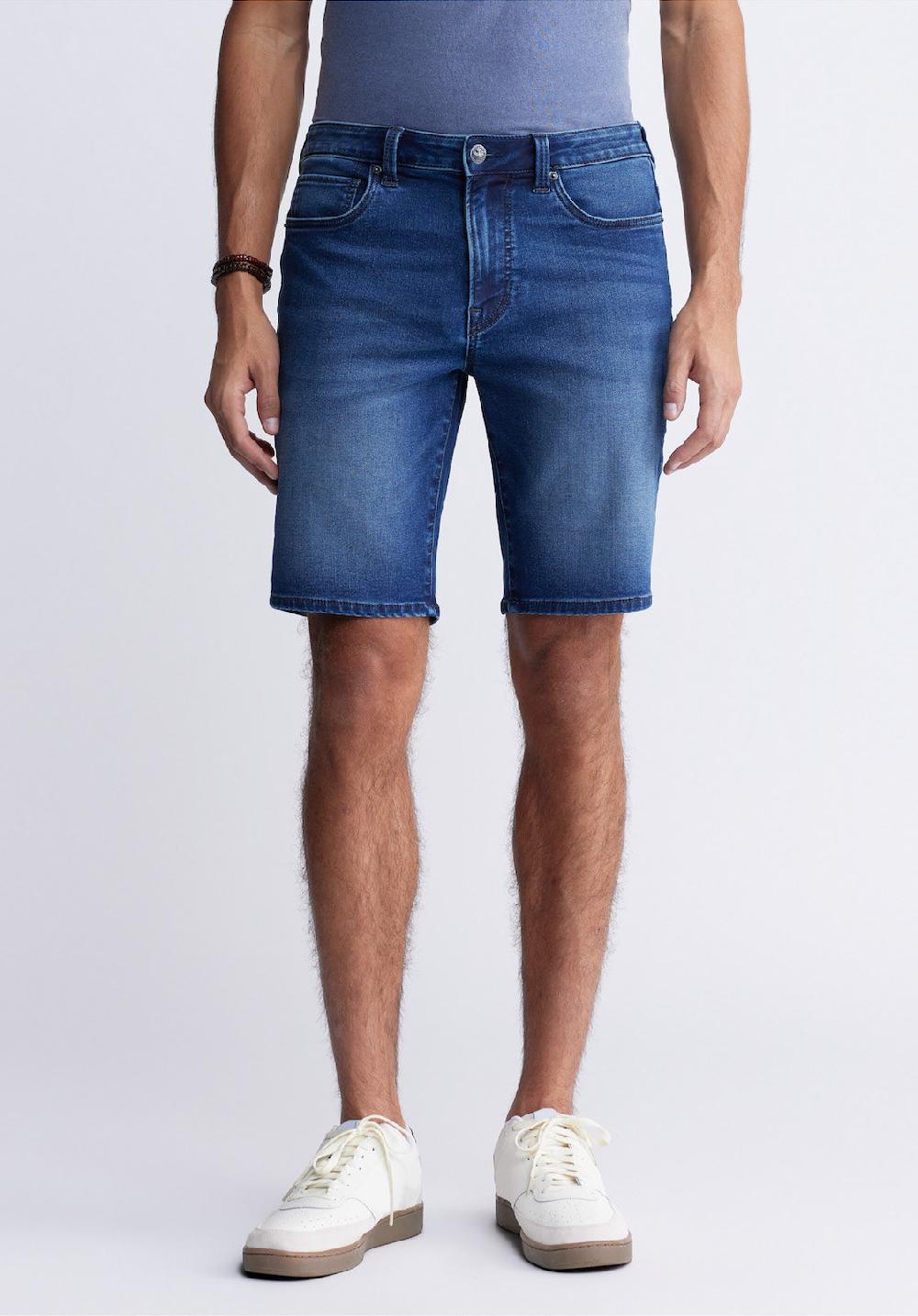 buffalo david bitton Relaxed Straight Dean Men's Fleece Denim Shorts in Sanded Blue